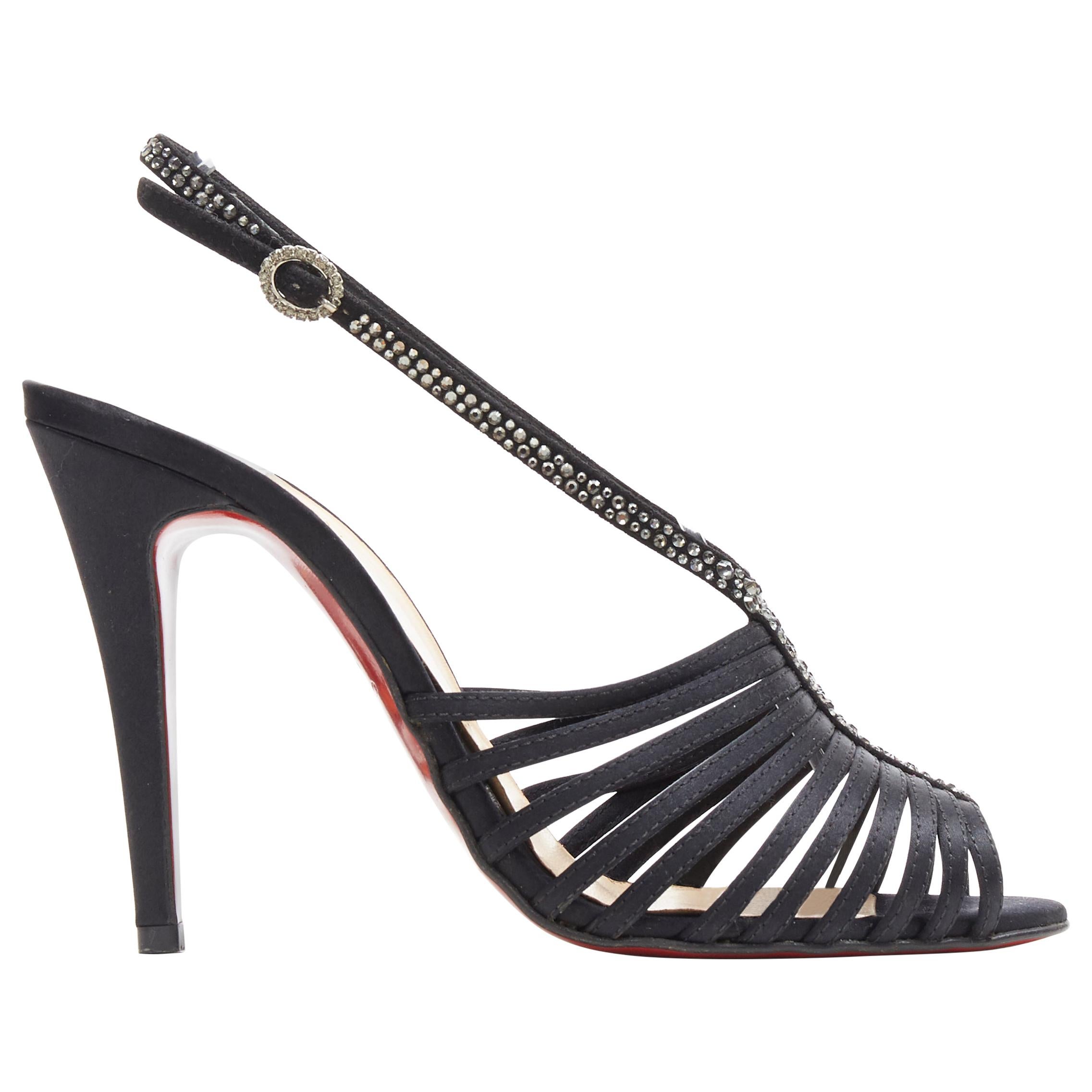 new CHRISTIAN LOUBOUTIN black satub strass V-camp peep toe sandales pump EU39