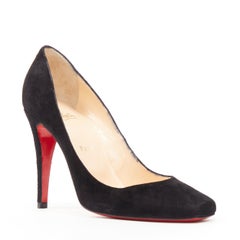 new CHRISTIAN LOUBOUTIN black suede leather square toe high heel pump EU38