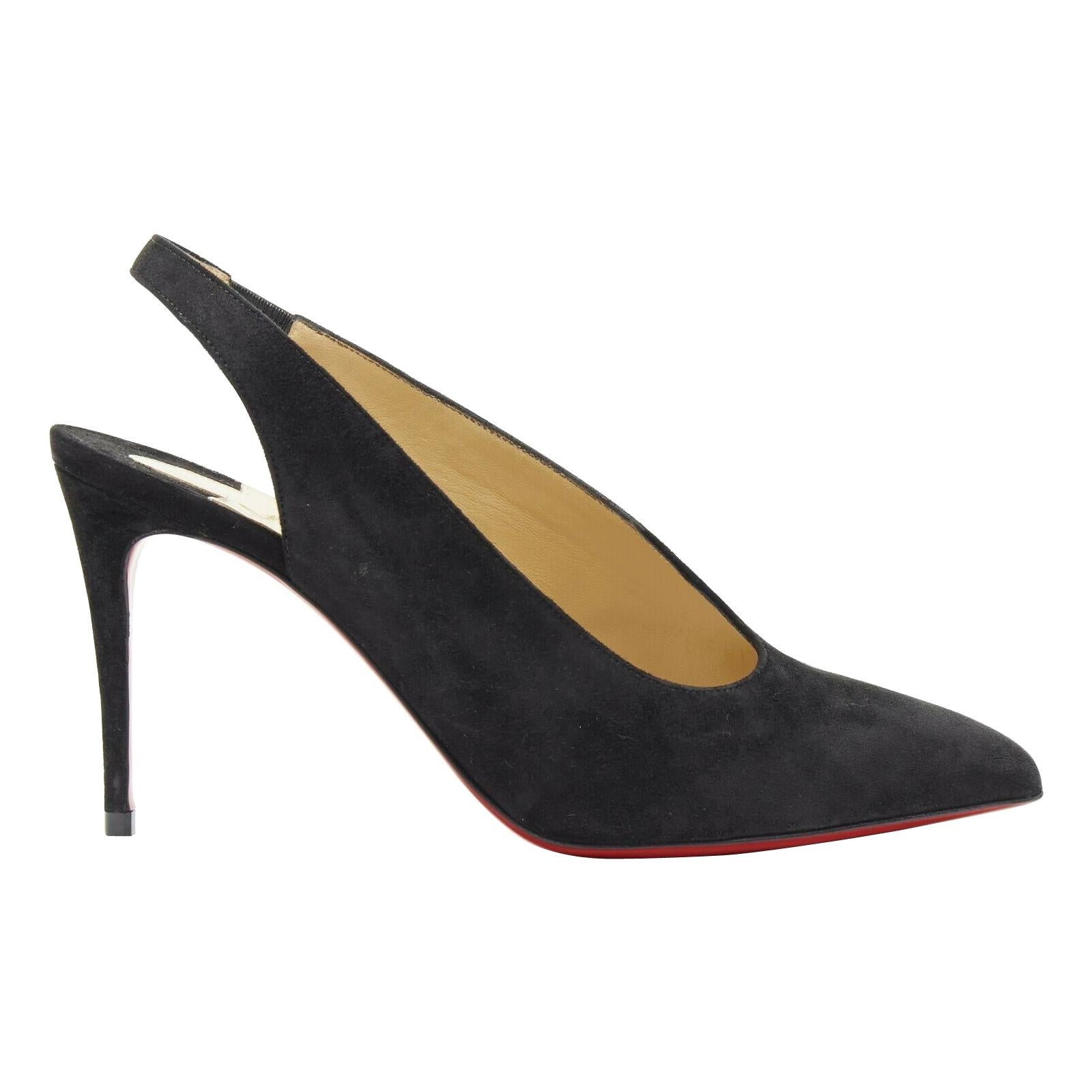 new CHRISTIAN LOUBOUTIN black suede point toe sling back mid heel pump EU37