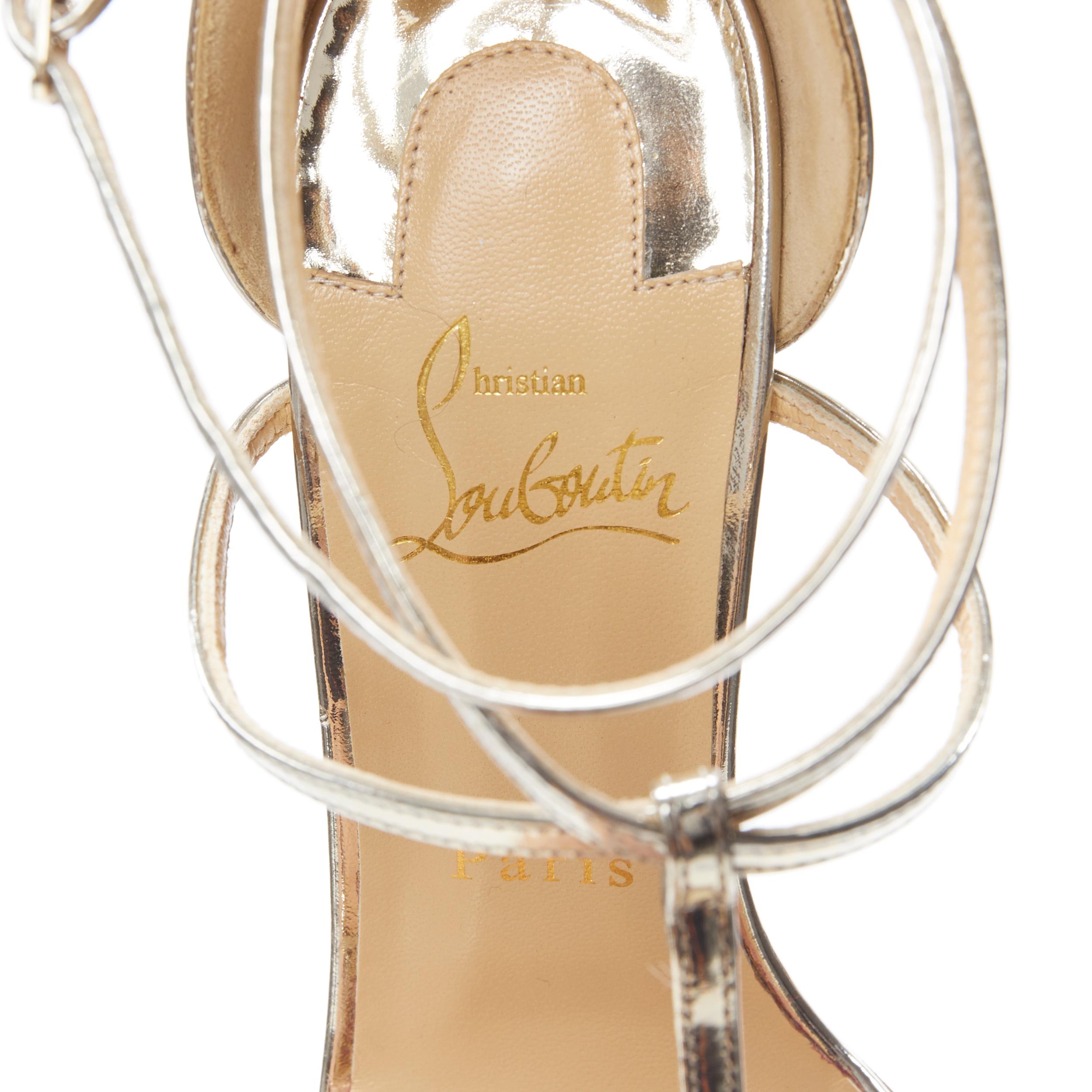 new CHRISTIAN LOUBOUTIN Blakissima metallic silver bow t-strap sandals EU37.5 3