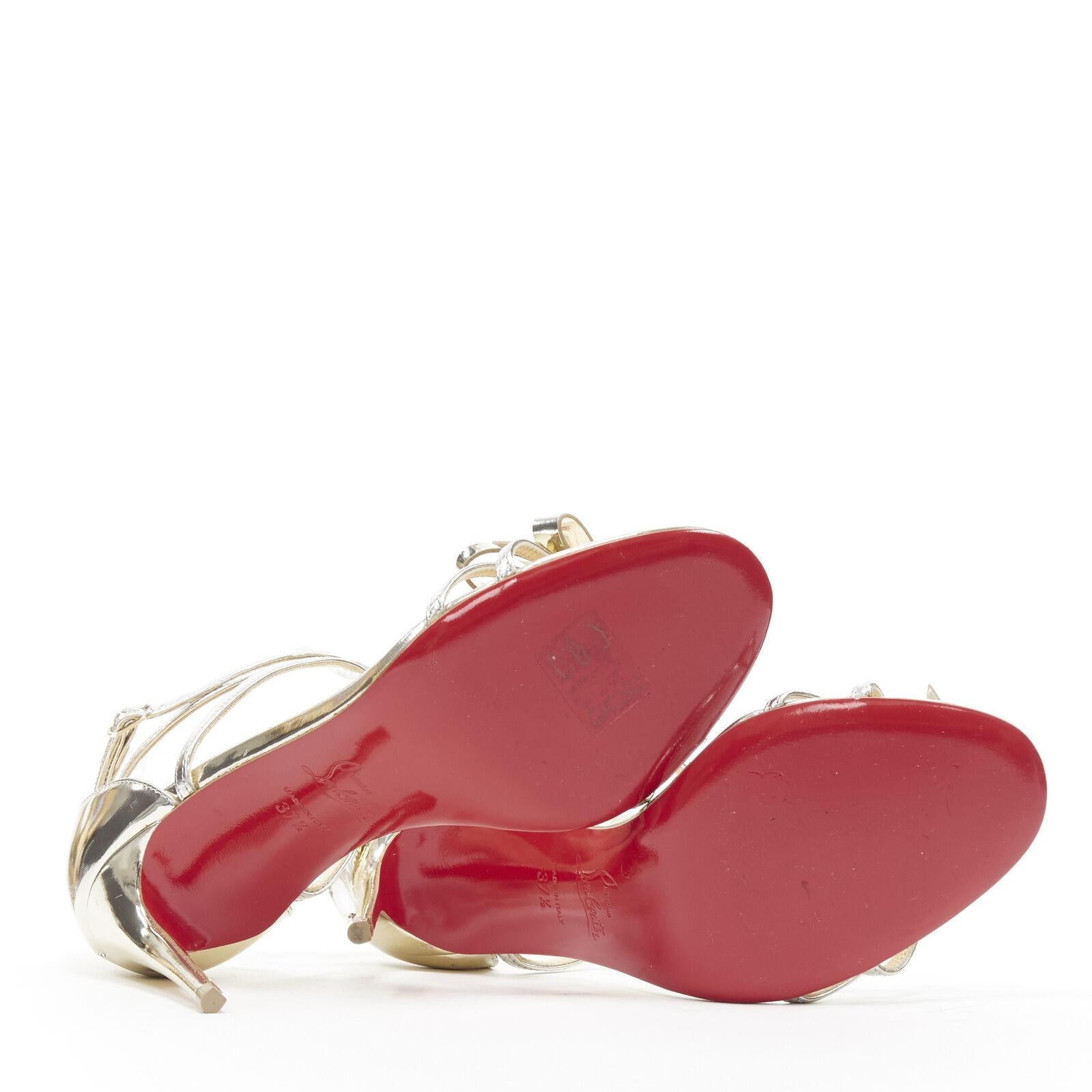 new CHRISTIAN LOUBOUTIN Blakissima metallic silver bow t-strap sandals EU37.5 For Sale 1