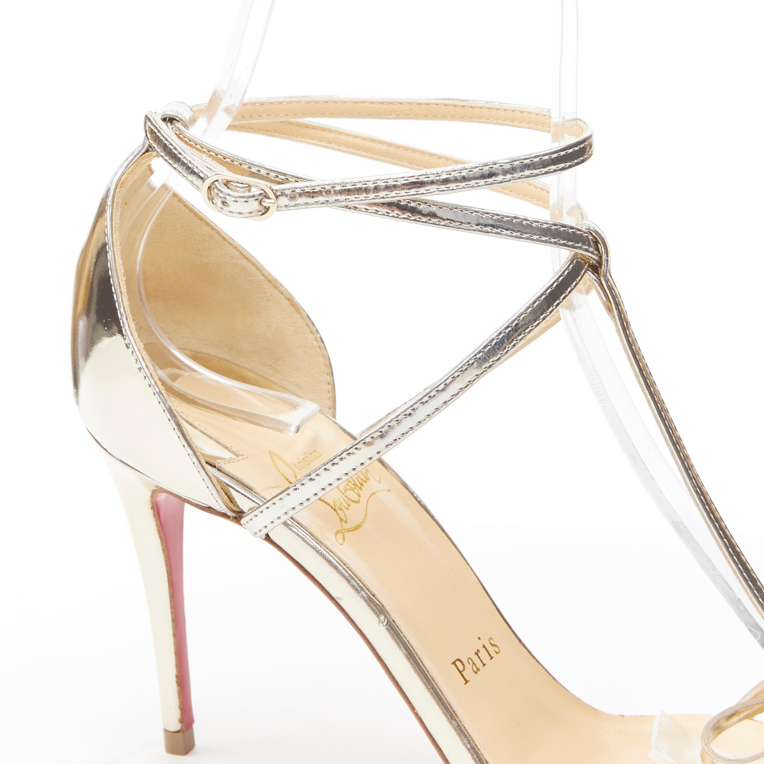 new CHRISTIAN LOUBOUTIN Blakissima metallic silver bow t-strap sandals EU37.5 1