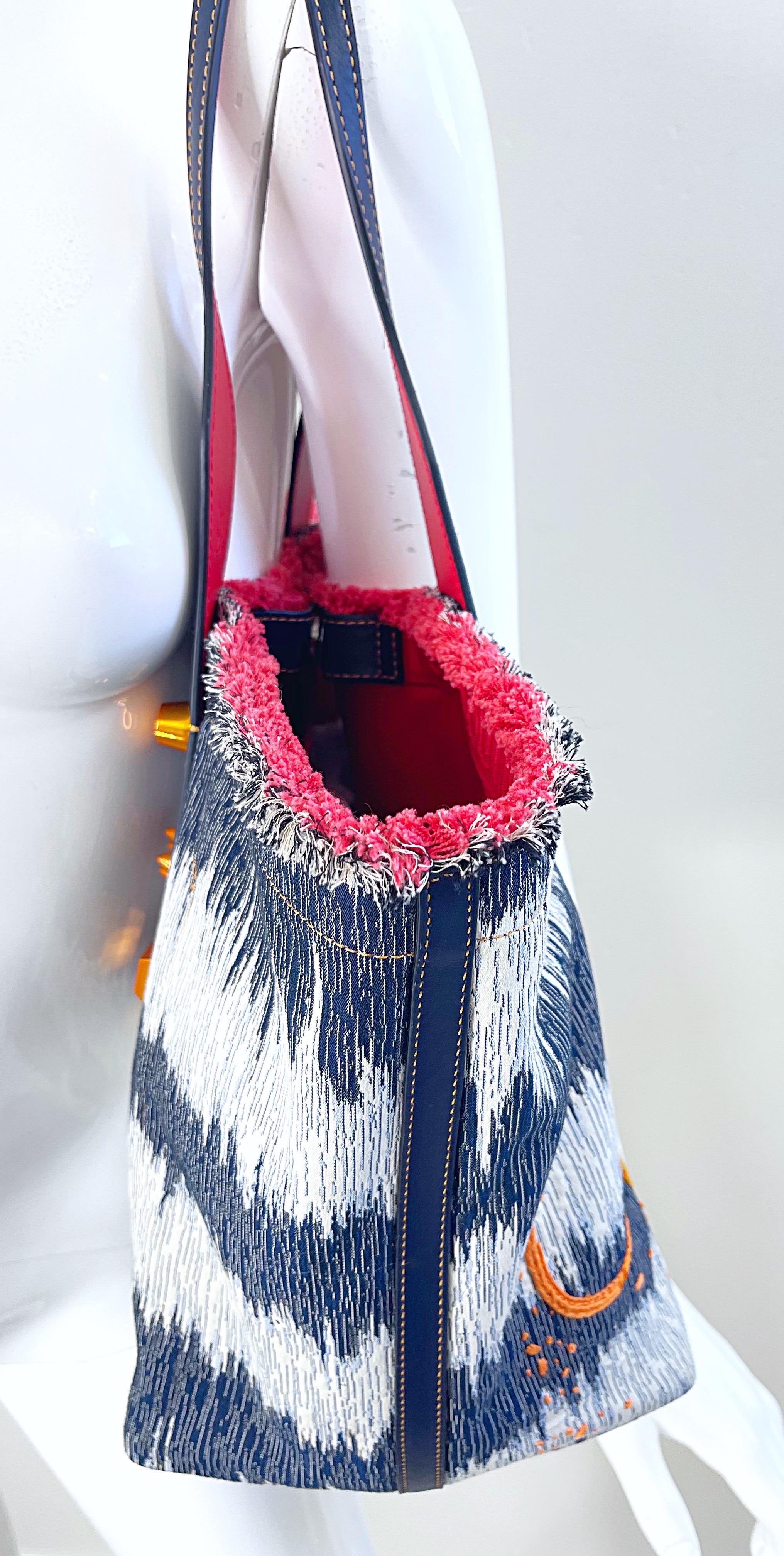 New Christian Louboutin Blue Jean Denim + White Studded Large Shoulder Tote Bag For Sale 6