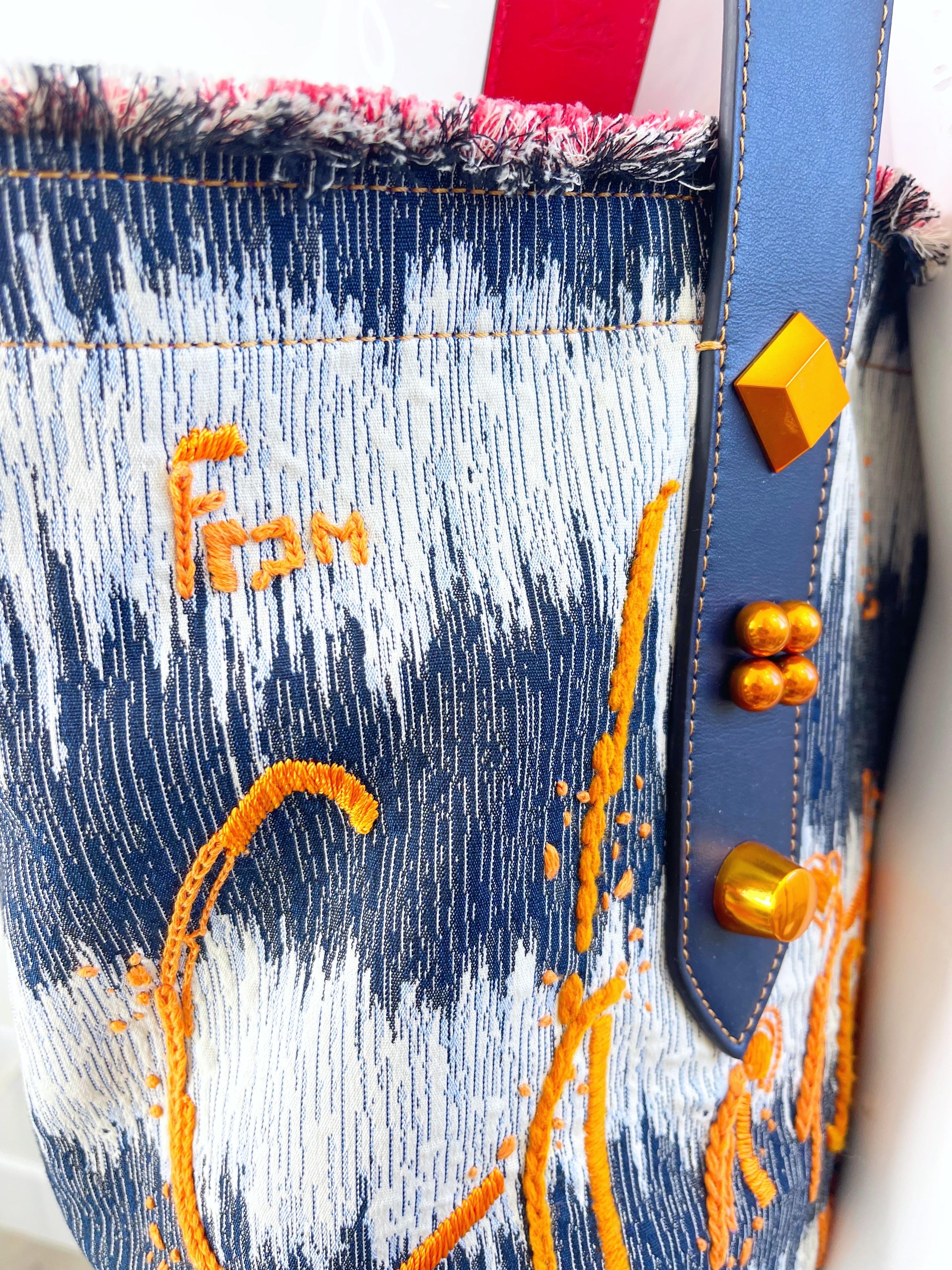 Gray New Christian Louboutin Blue Jean Denim + White Studded Large Shoulder Tote Bag For Sale