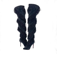 NEW Christian Louboutin Bolcheva 120 Fringe Over The Knee Pointed Toe Boots 38.5