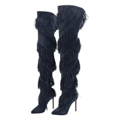 NEW Christian Louboutin Bolcheva 120 Fringe Over The Knee Pointed Toe Boots 38.5
