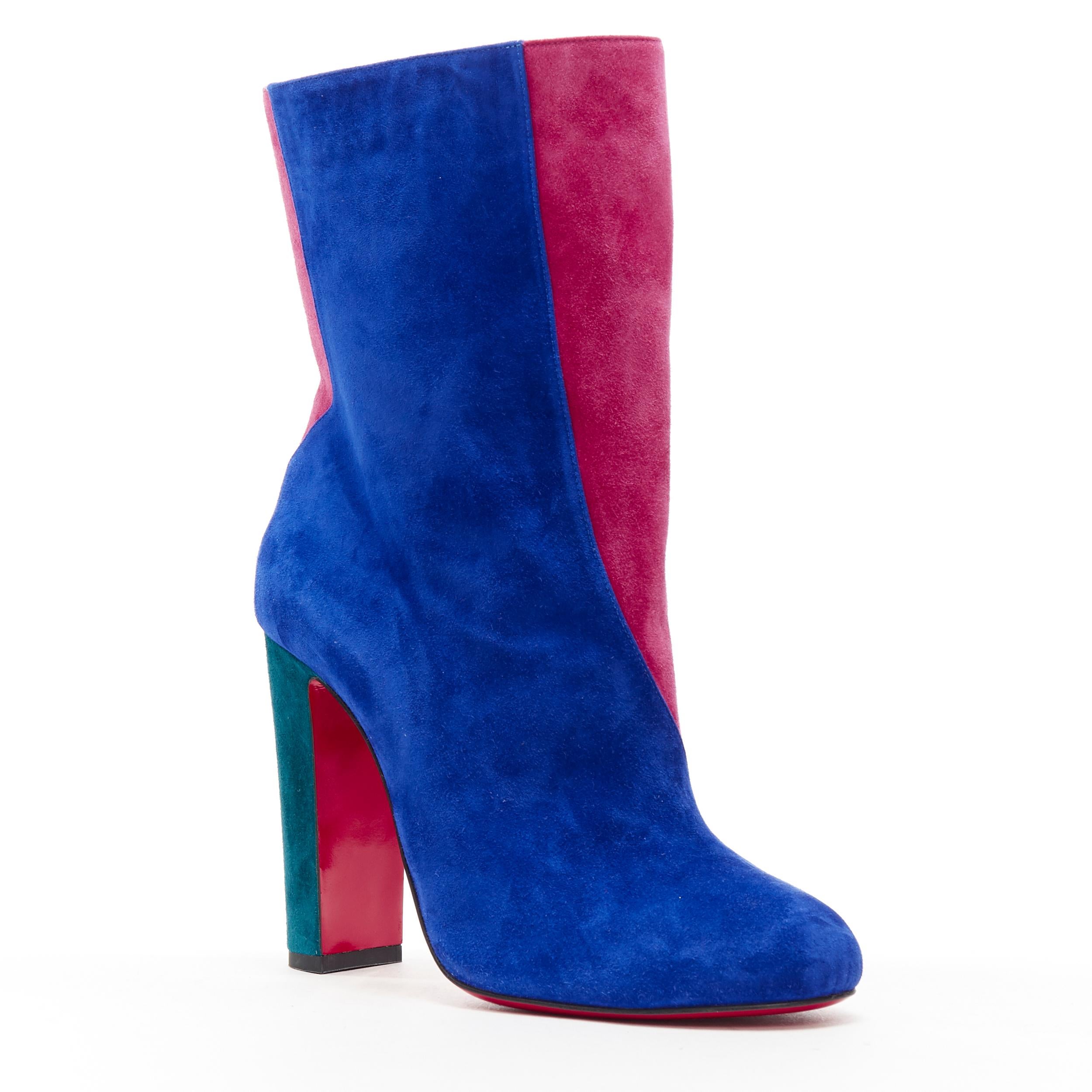 new CHRISTIAN LOUBOUTIN Botty Double 100 blue pink colorblocked suede booty EU39
Brand: Christian Louboutin
Designer: Christian Louboutin
Model Name / Style: Botty Double 100
Material: Suede
Color: Blue
Pattern: Solid
Closure: Pull on
Extra Detail: