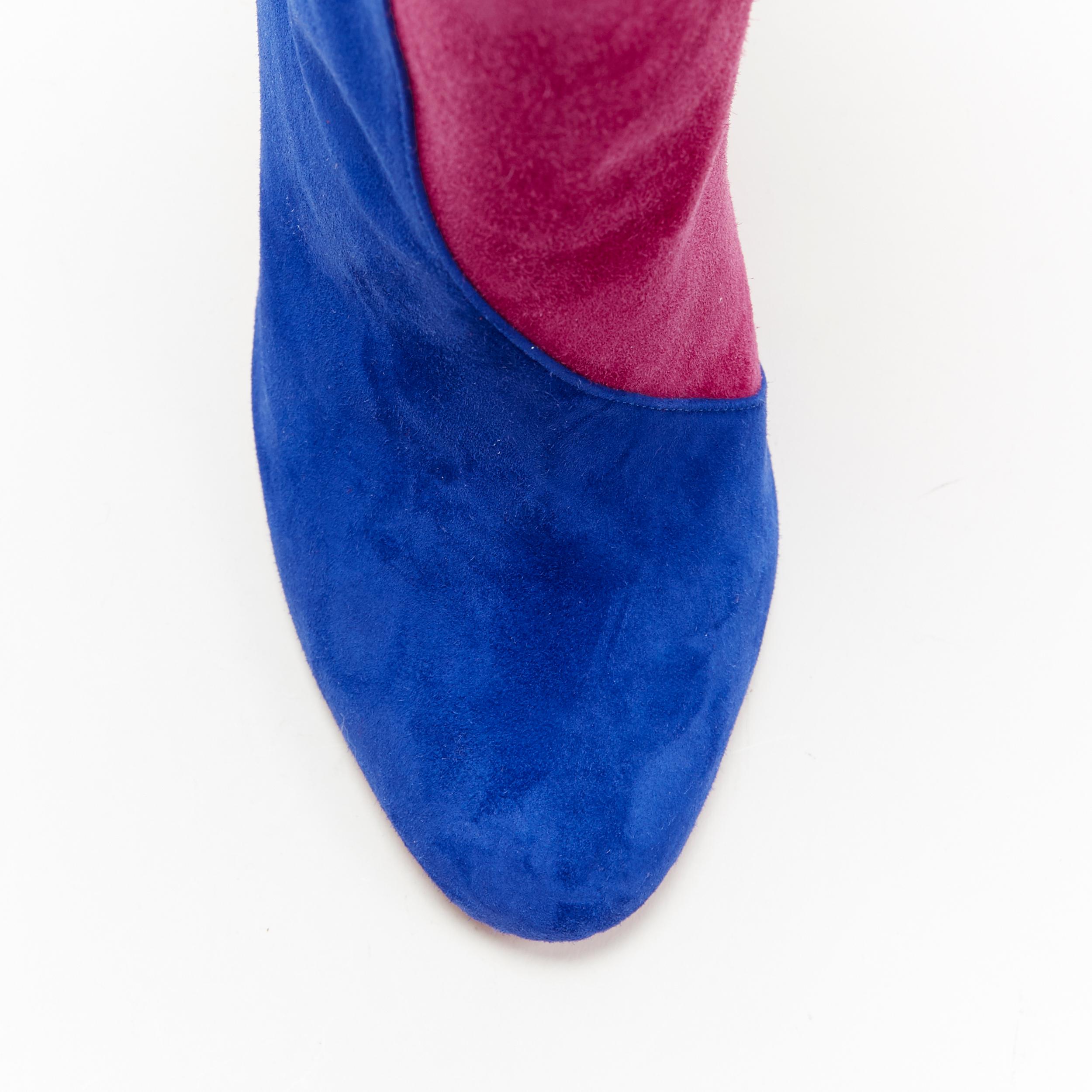 new CHRISTIAN LOUBOUTIN Botty Double 100 blue pink colorblocked suede booty EU39 In New Condition In Hong Kong, NT