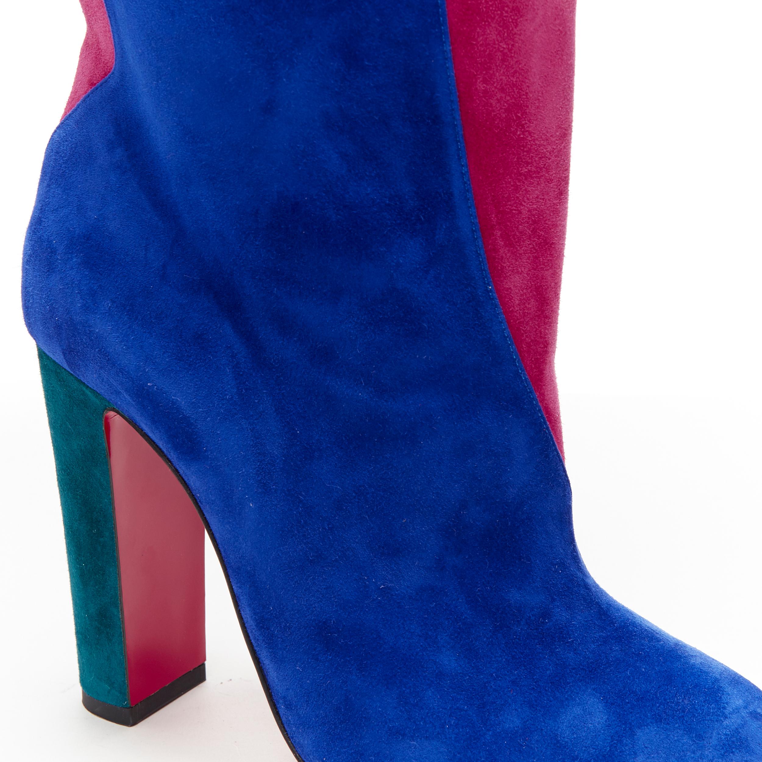 Women's new CHRISTIAN LOUBOUTIN Botty Double 100 blue pink colorblocked suede booty EU39