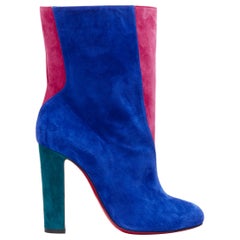 new CHRISTIAN LOUBOUTIN Botty Double 100 blue pink colorblocked suede booty EU39