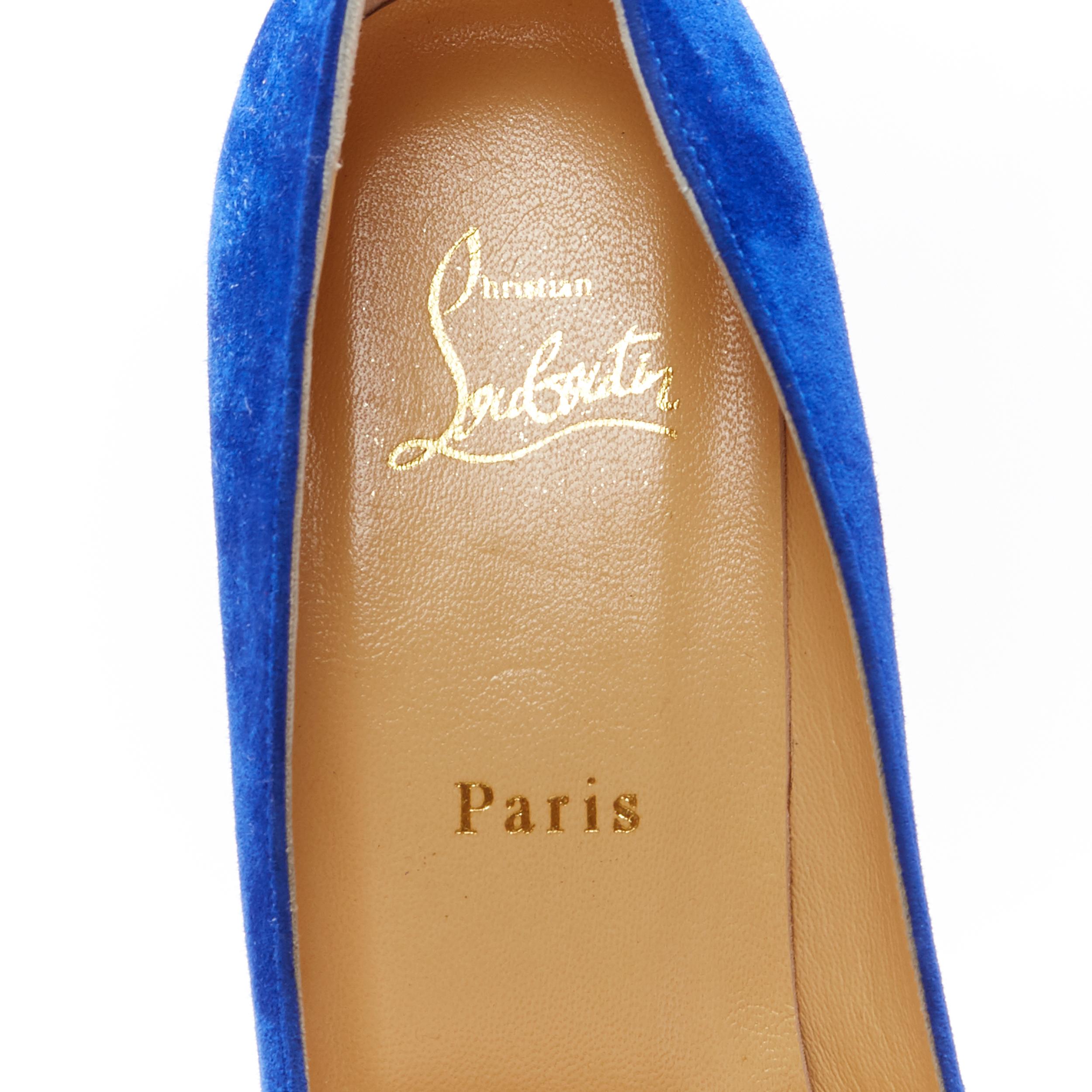 neu CHRISTIAN LOUBOUTIN Cadrilla 85 kobaltblau Wildleder Quadratische Zehe Blockabsatz EU39 5