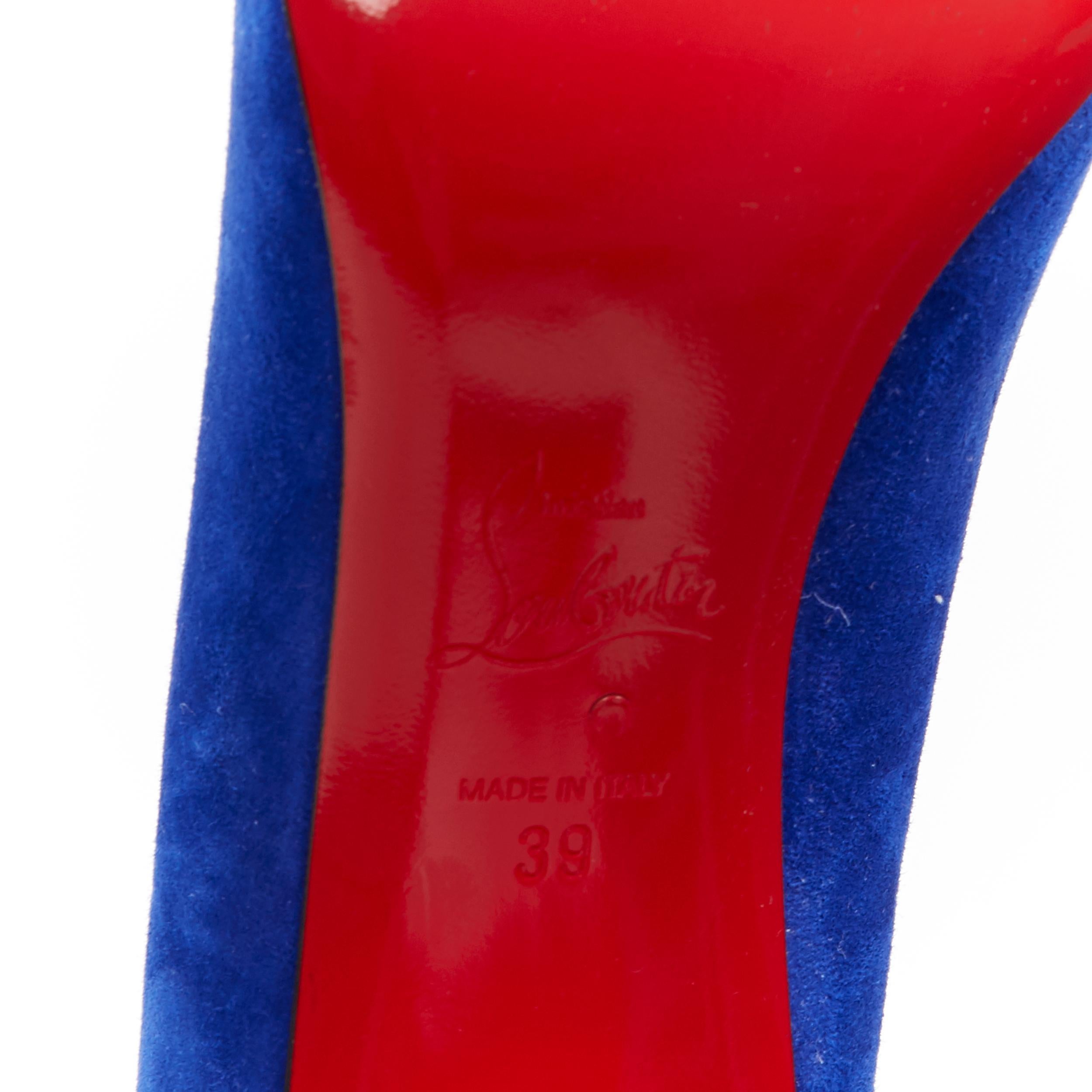 neu CHRISTIAN LOUBOUTIN Cadrilla 85 kobaltblau Wildleder Quadratische Zehe Blockabsatz EU39 6