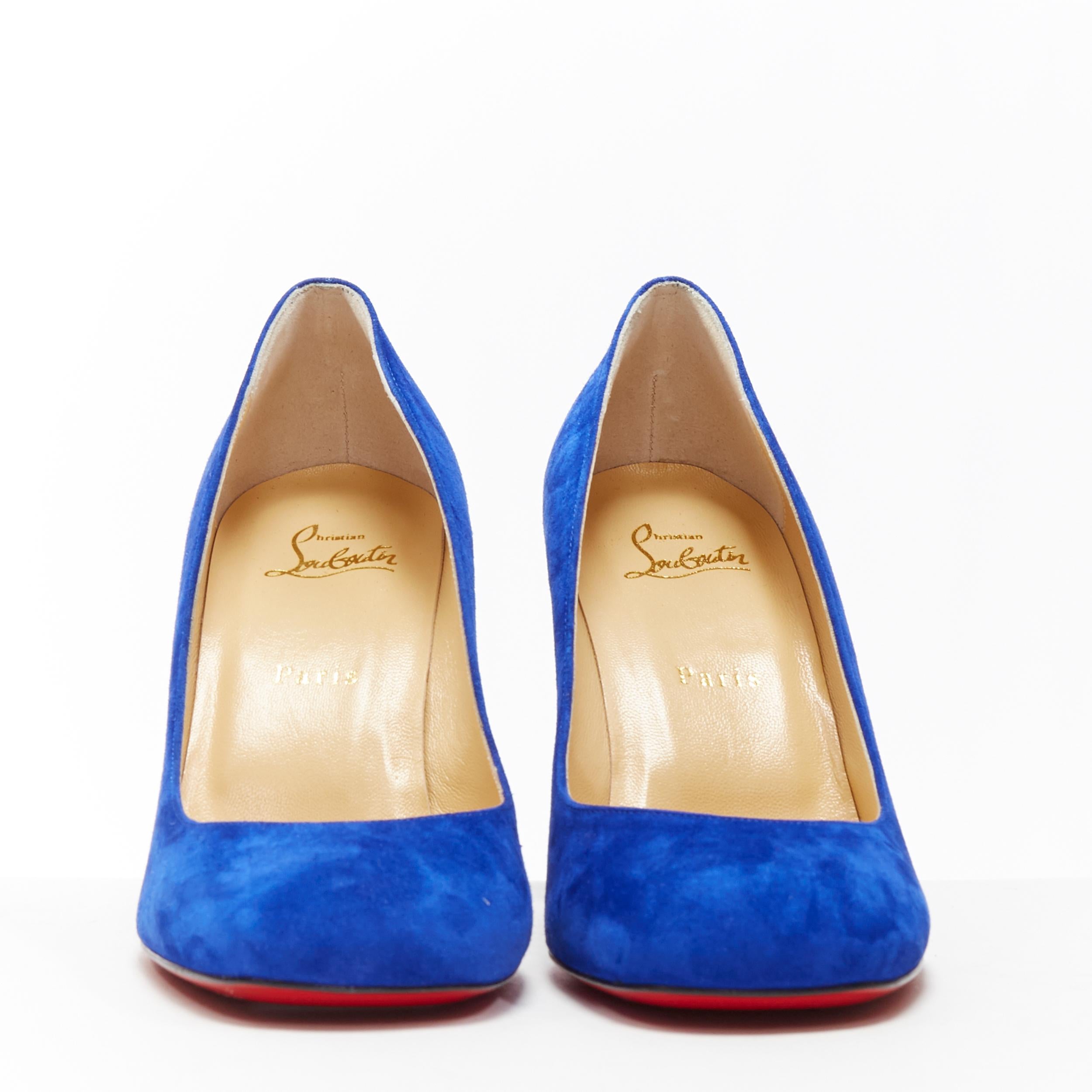 neu CHRISTIAN LOUBOUTIN Cadrilla 85 kobaltblau Wildleder Quadratische Zehe Blockabsatz EU39 (Blau)