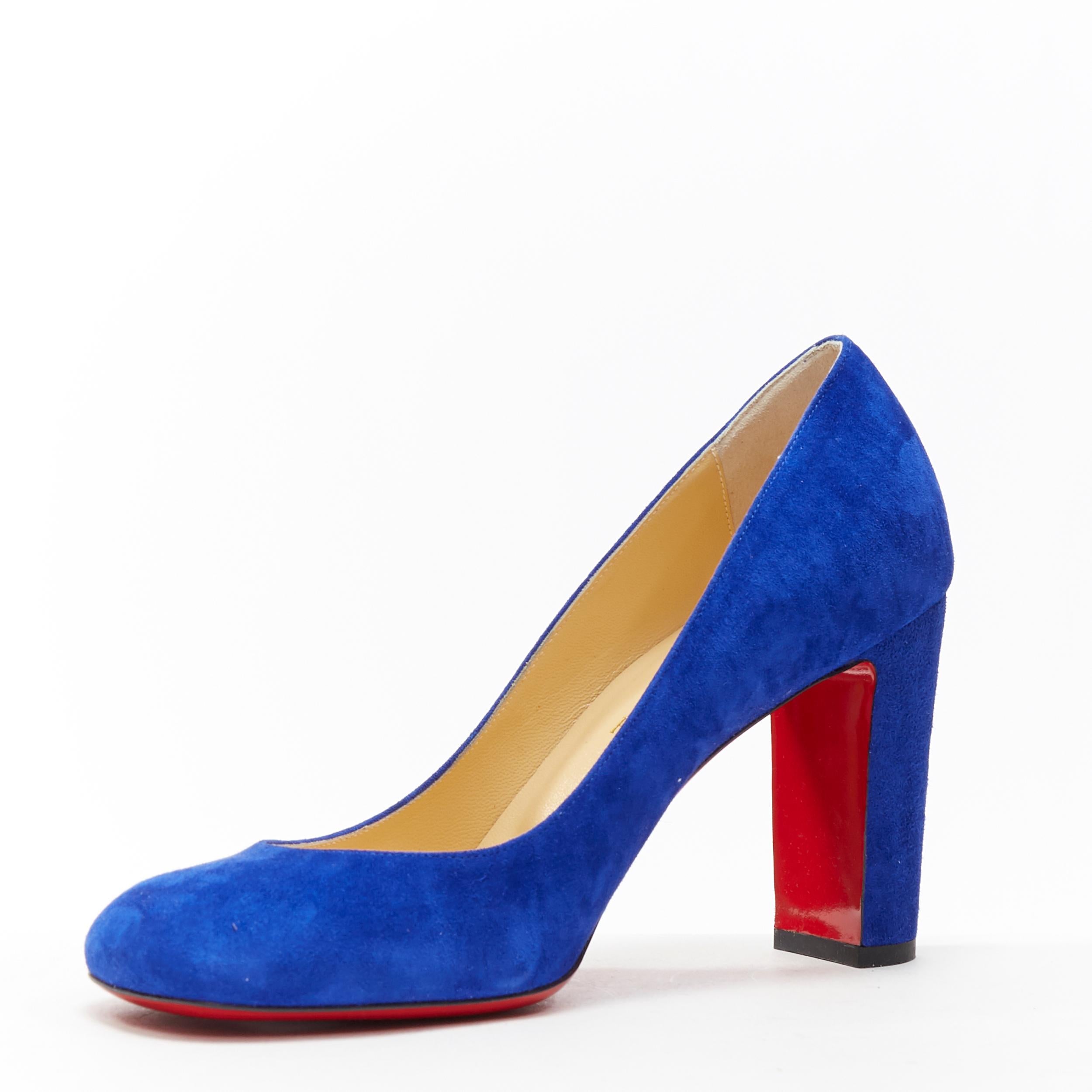 neu CHRISTIAN LOUBOUTIN Cadrilla 85 kobaltblau Wildleder Quadratische Zehe Blockabsatz EU39 im Zustand „Neu“ in Hong Kong, NT