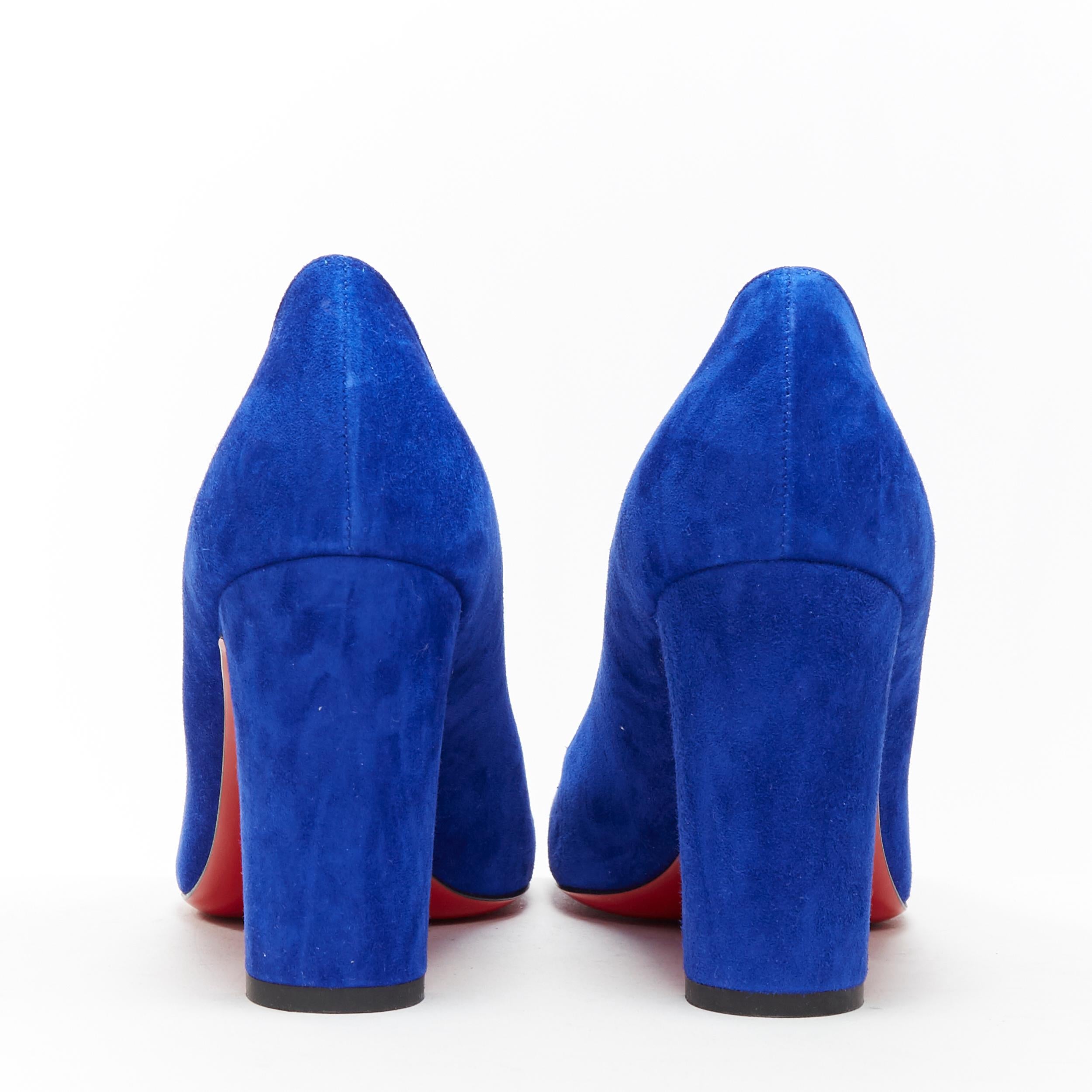 neu CHRISTIAN LOUBOUTIN Cadrilla 85 kobaltblau Wildleder Quadratische Zehe Blockabsatz EU39 Damen