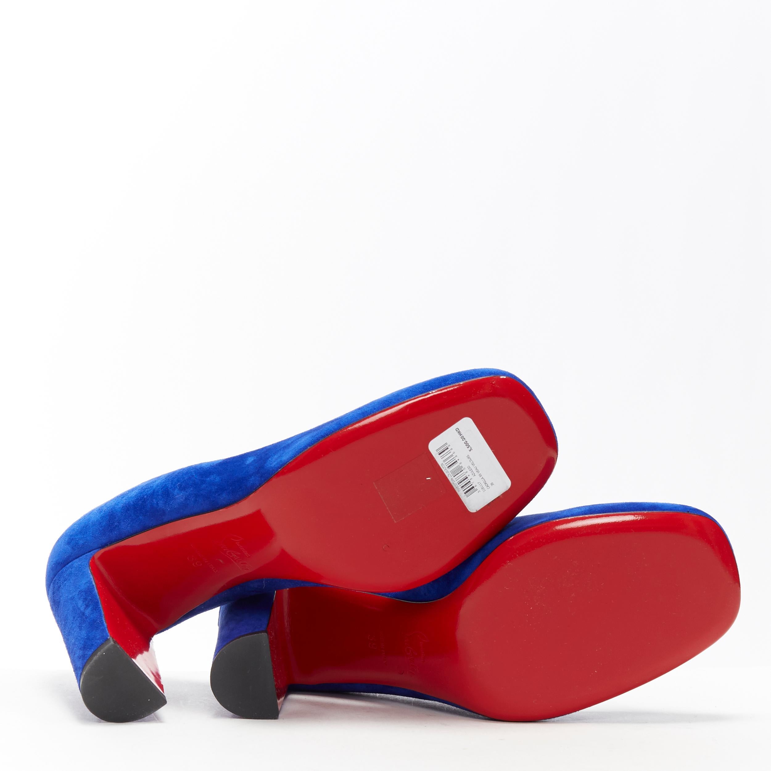 neu CHRISTIAN LOUBOUTIN Cadrilla 85 kobaltblau Wildleder Quadratische Zehe Blockabsatz EU39 1