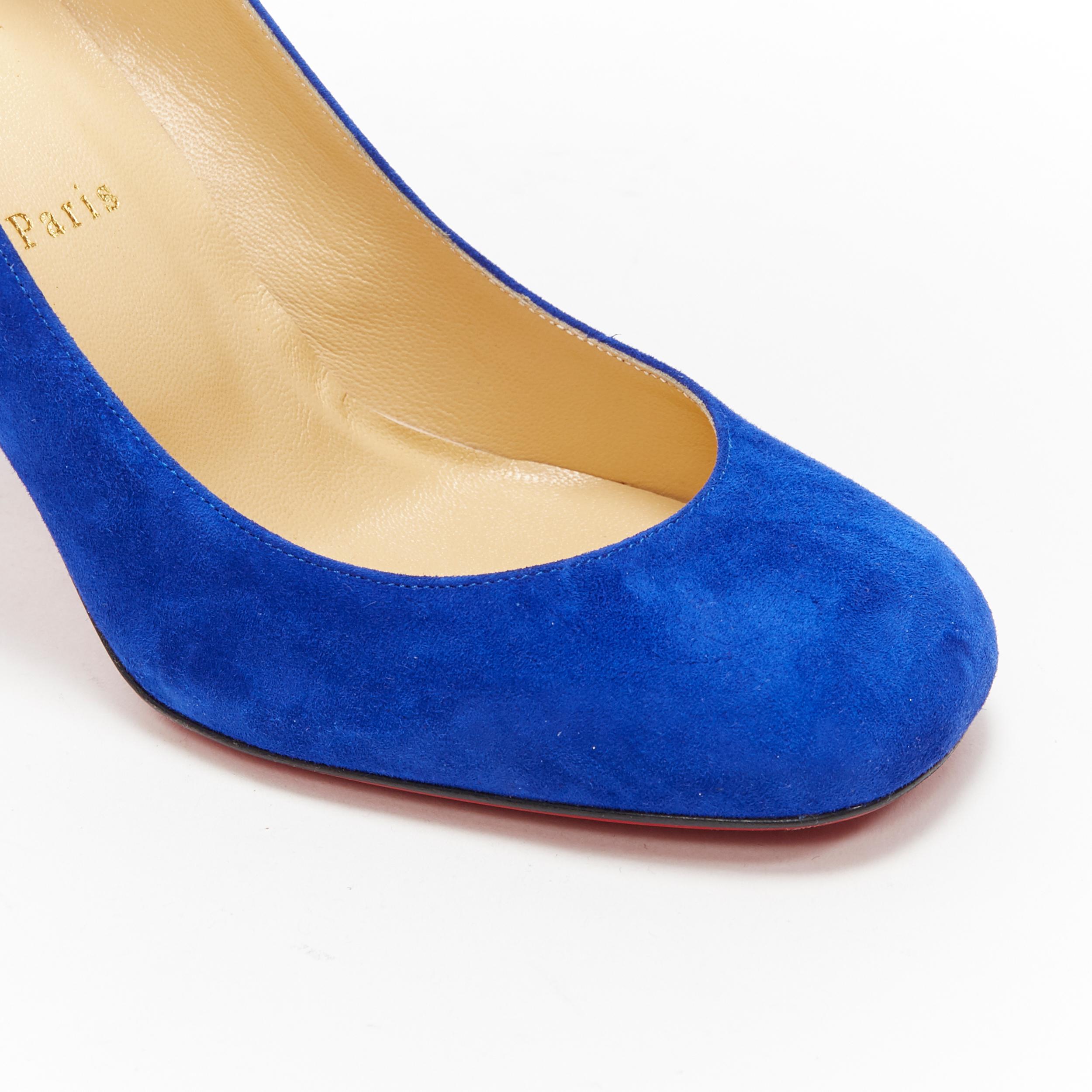 neu CHRISTIAN LOUBOUTIN Cadrilla 85 kobaltblau Wildleder Quadratische Zehe Blockabsatz EU39 3