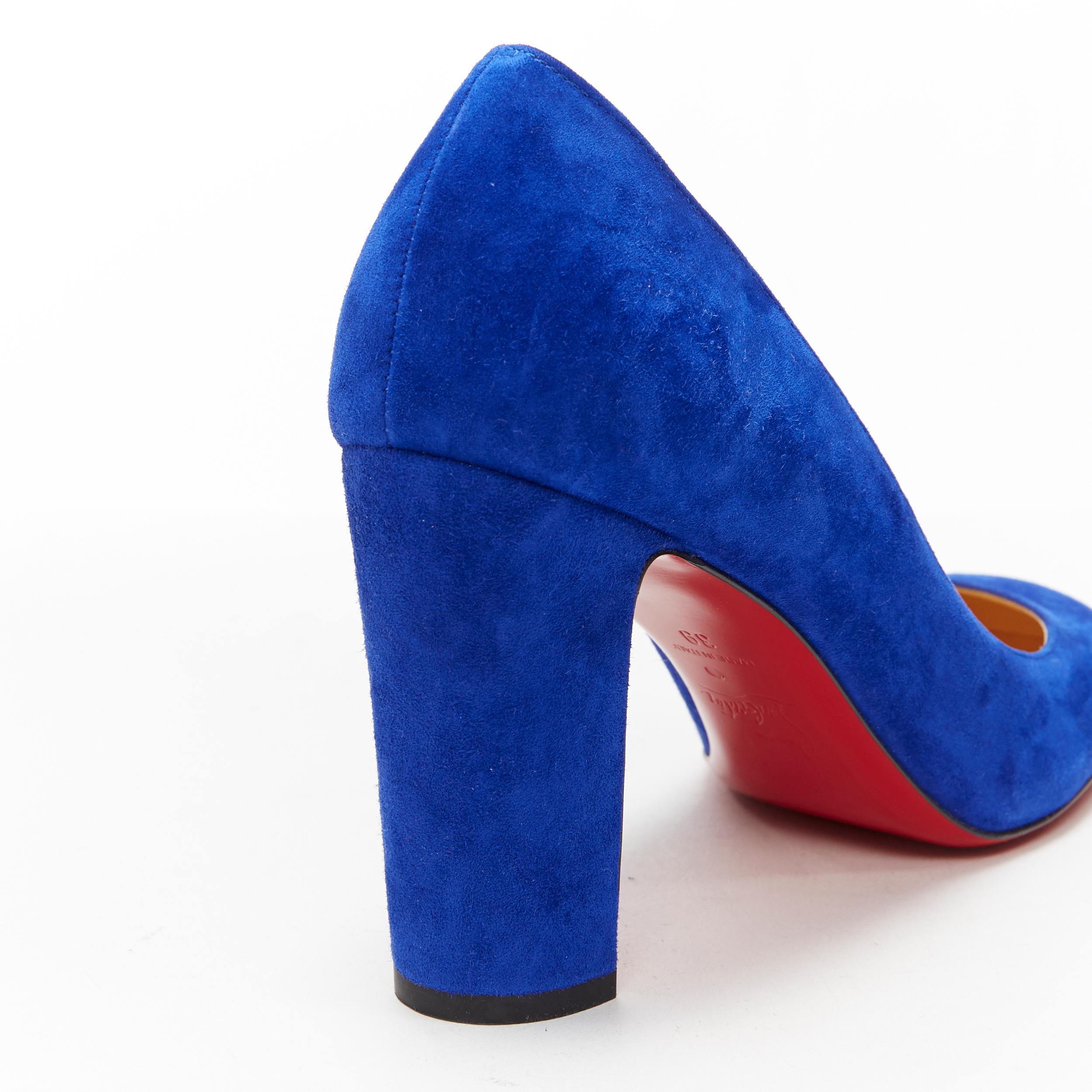 neu CHRISTIAN LOUBOUTIN Cadrilla 85 kobaltblau Wildleder Quadratische Zehe Blockabsatz EU39 4
