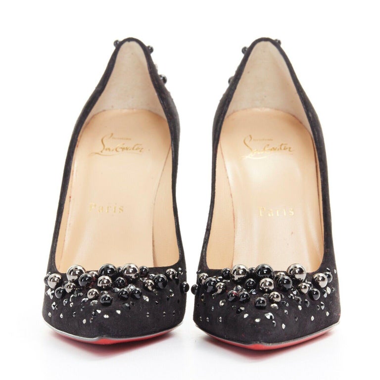 new CHRISTIAN LOUBOUTIN Candidate 100 black suede pearl strass cluster ...