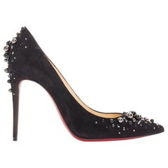 new CHRISTIAN LOUBOUTIN Candidate 100 black suede pearl strass cluster pump EU37