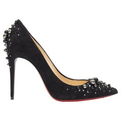 new CHRISTIAN LOUBOUTIN Candidate 100 black suede pearl strass pump EU36.5