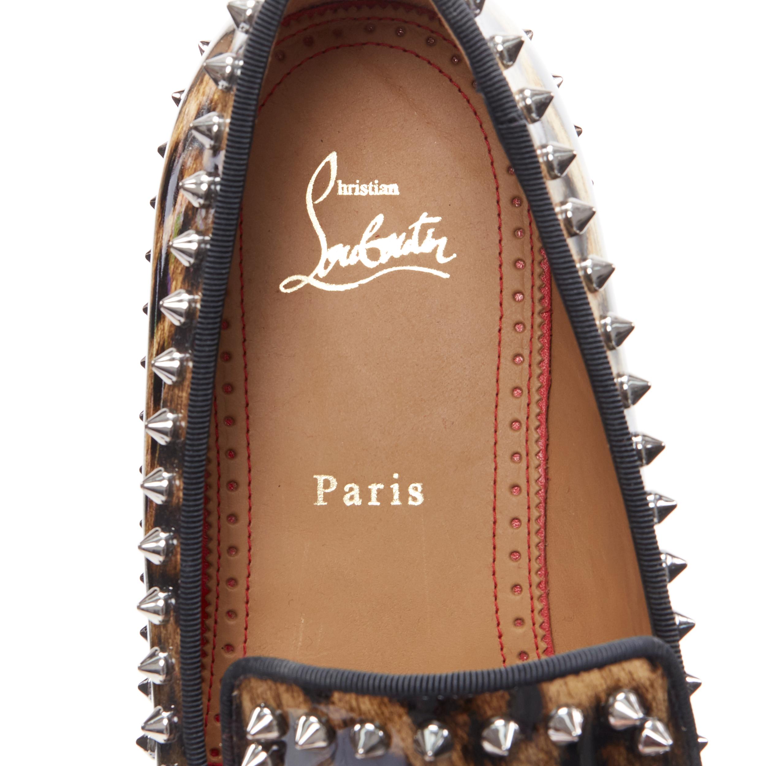 new CHRISTIAN LOUBOUTIN Casanopump black leopard patent spike stud loafer EU43.5 6