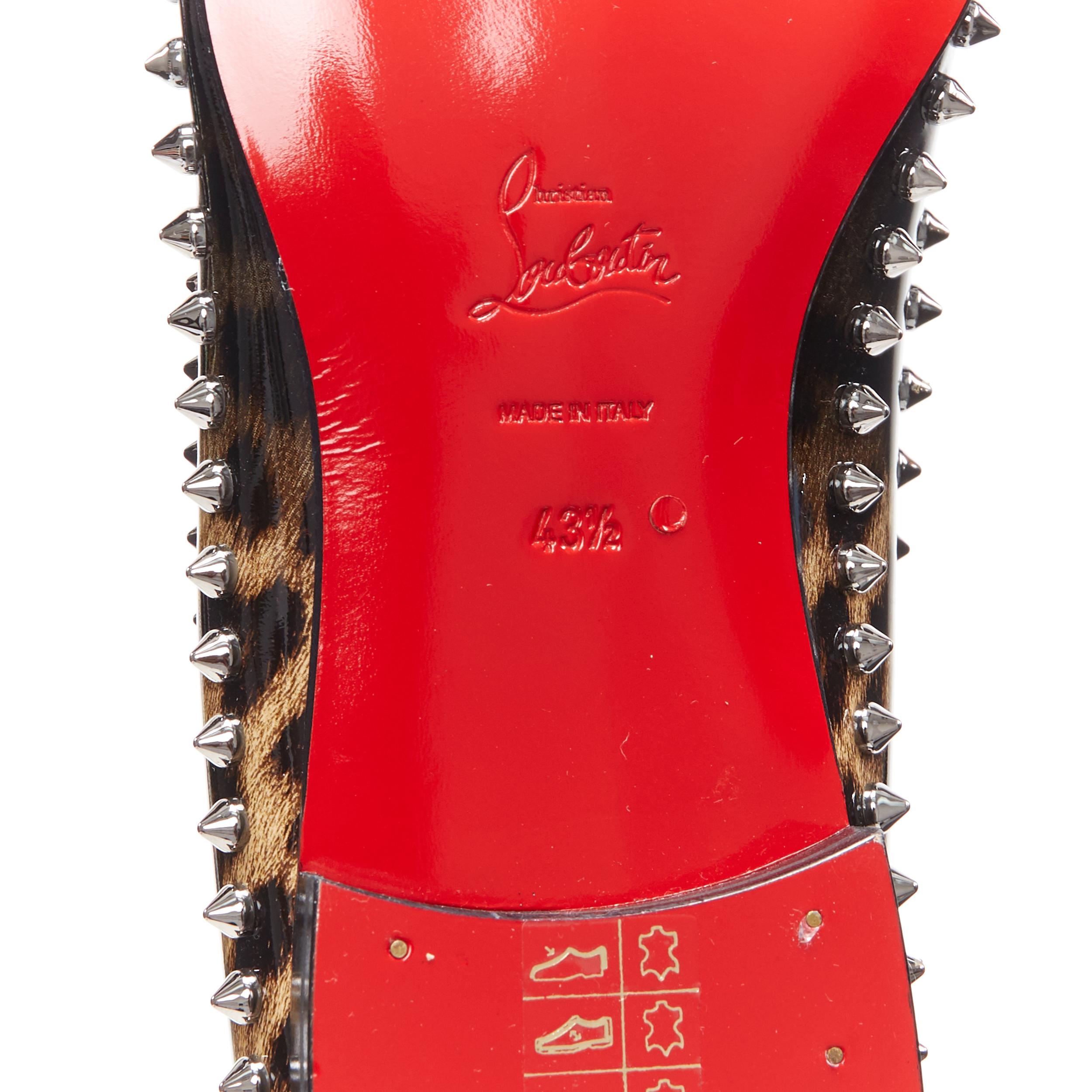 new CHRISTIAN LOUBOUTIN Casanopump black leopard patent spike stud loafer EU43.5 7