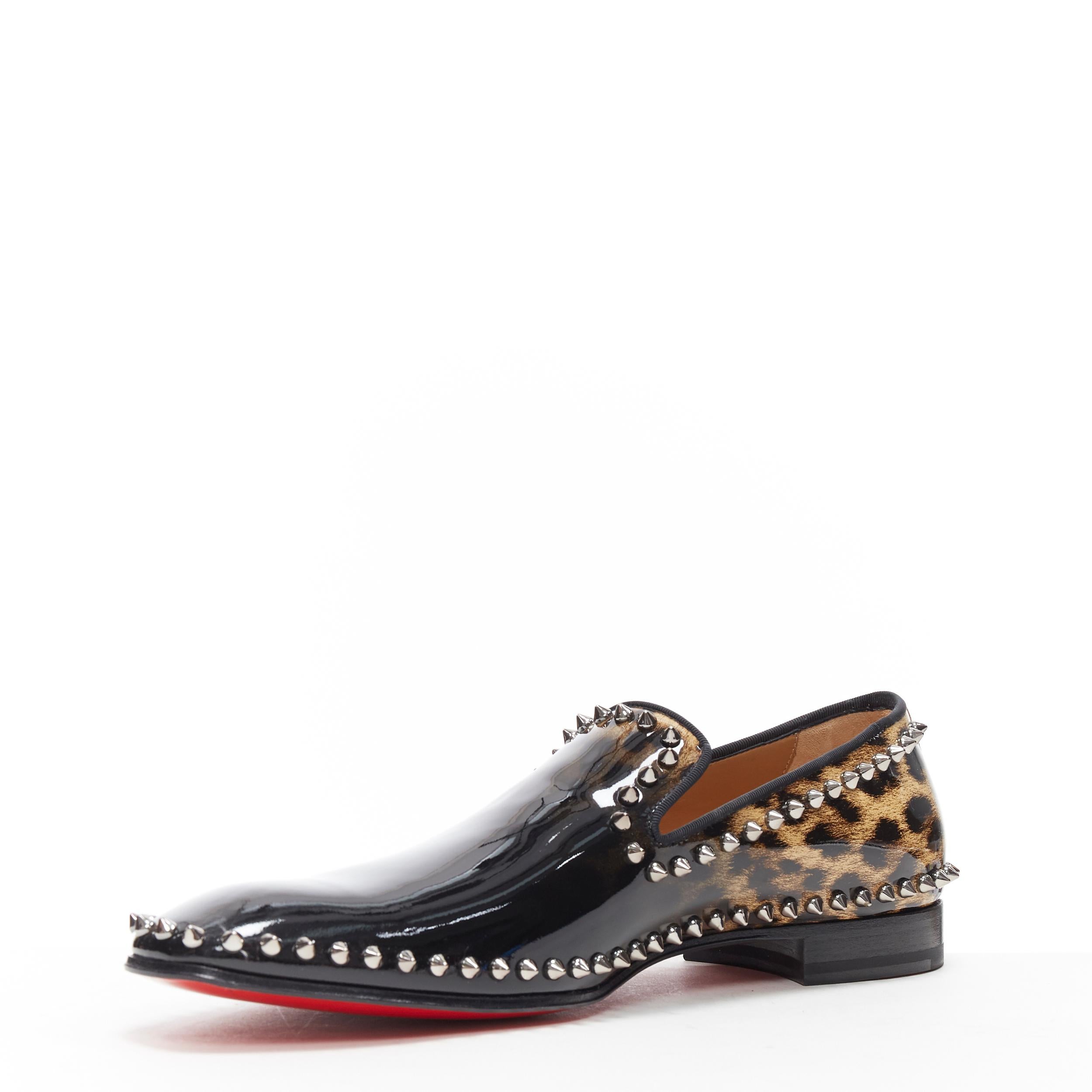 new CHRISTIAN LOUBOUTIN Casanopump black leopard patent spike stud loafer EU43.5 In New Condition In Hong Kong, NT