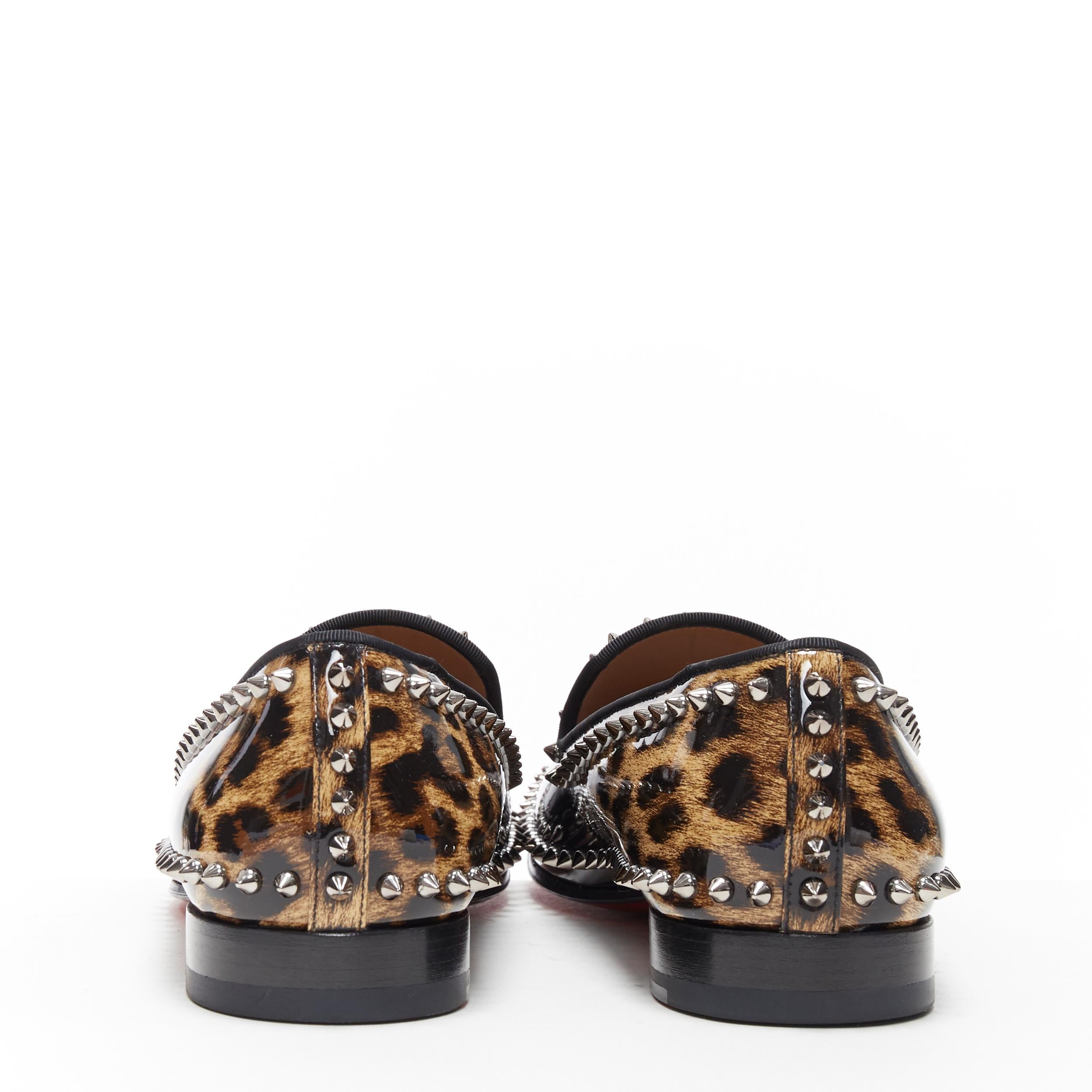 Men's new CHRISTIAN LOUBOUTIN Casanopump black leopard patent spike stud loafer EU43.5