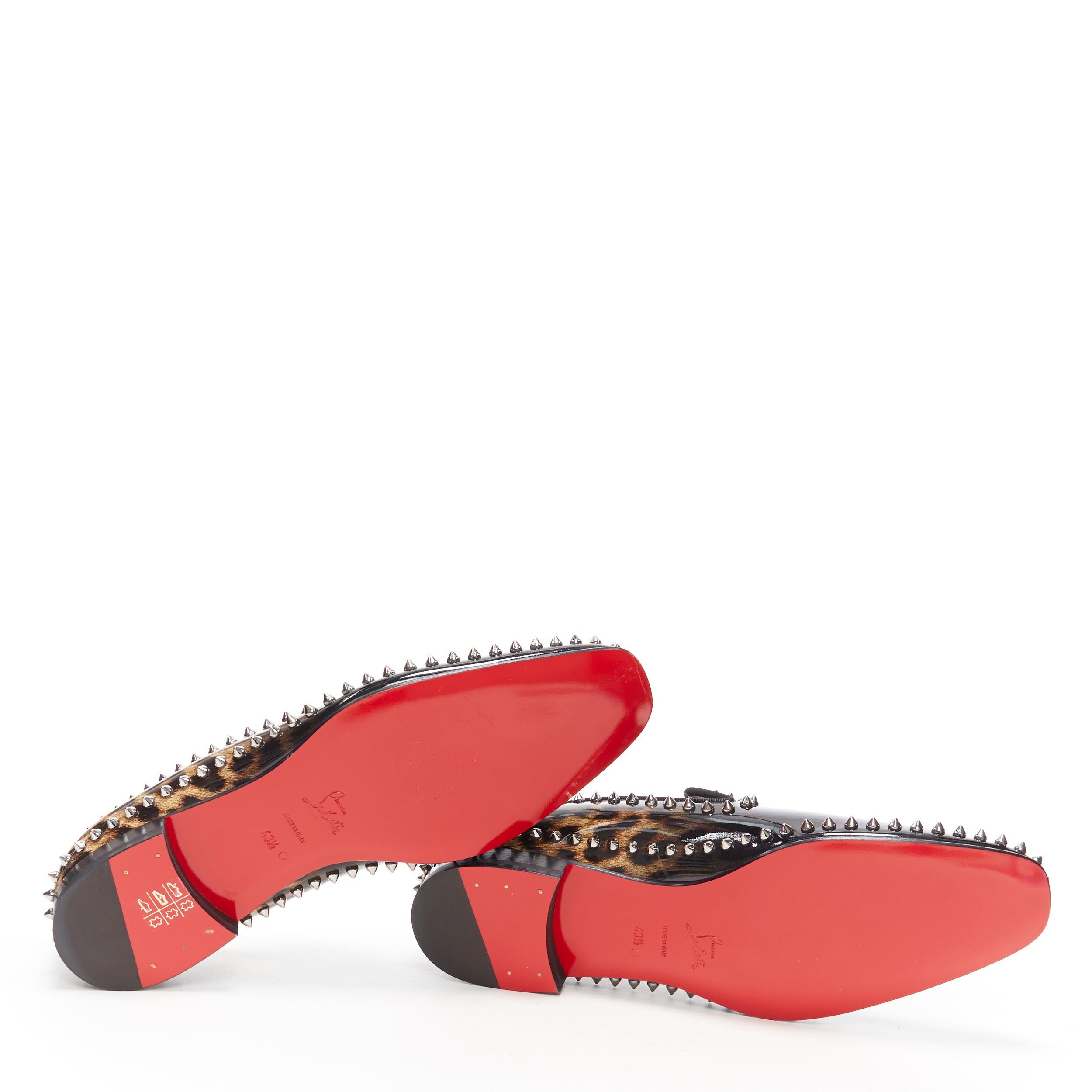 new CHRISTIAN LOUBOUTIN Casanopump black leopard patent spike stud loafer EU43.5 1