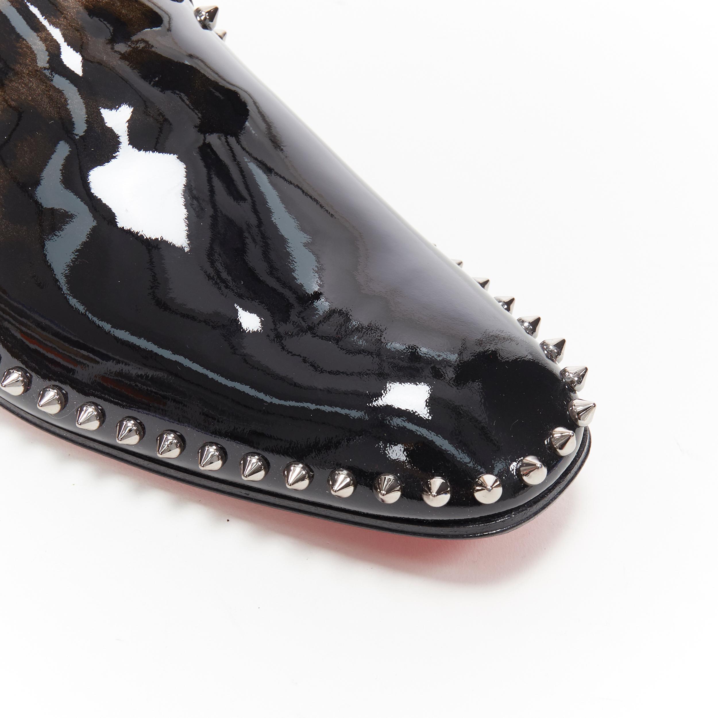 new CHRISTIAN LOUBOUTIN Casanopump black leopard patent spike stud loafer EU43.5 3