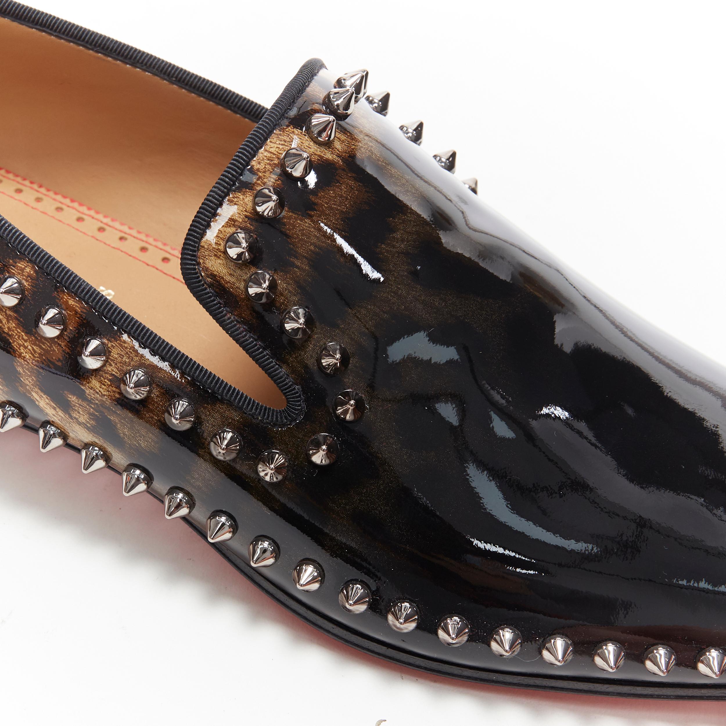 new CHRISTIAN LOUBOUTIN Casanopump black leopard patent spike stud loafer EU43.5 4