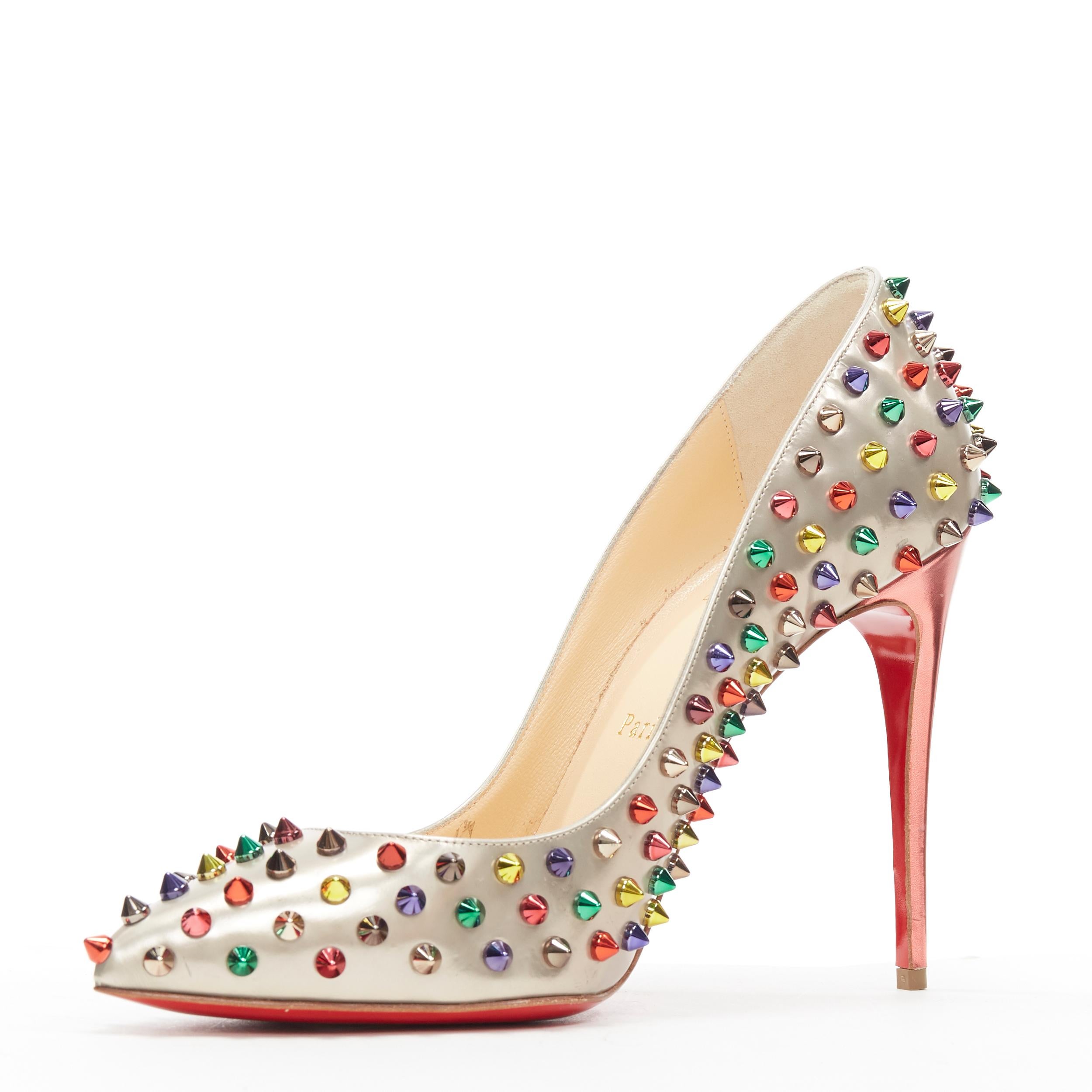 new CHRISTIAN LOUBOUTIN champagne multi spike stud pointed toe pump EU39 In New Condition In Hong Kong, NT