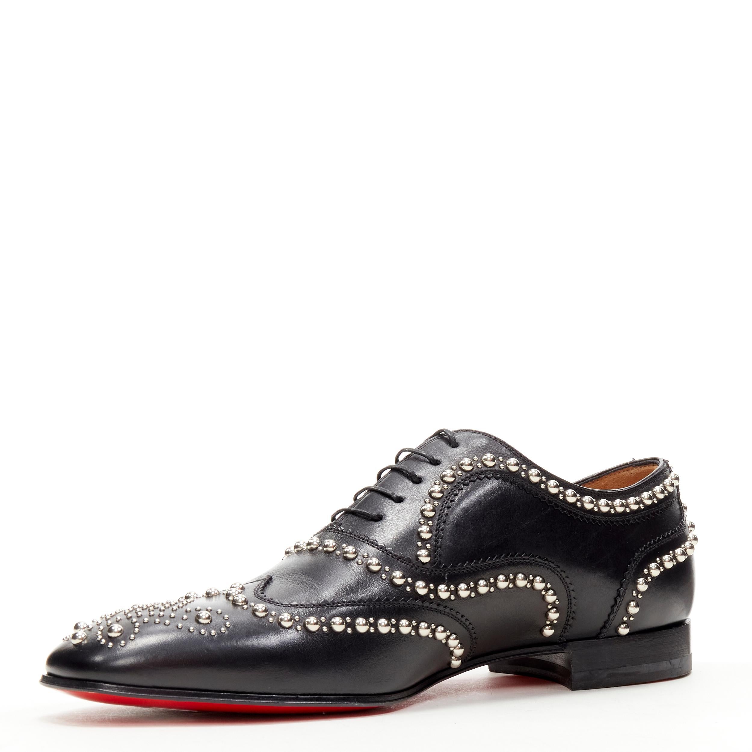 new CHRISTIAN LOUBOUTIN Charlie Clou black silver studded oxford brogue EU42.5 In New Condition For Sale In Hong Kong, NT