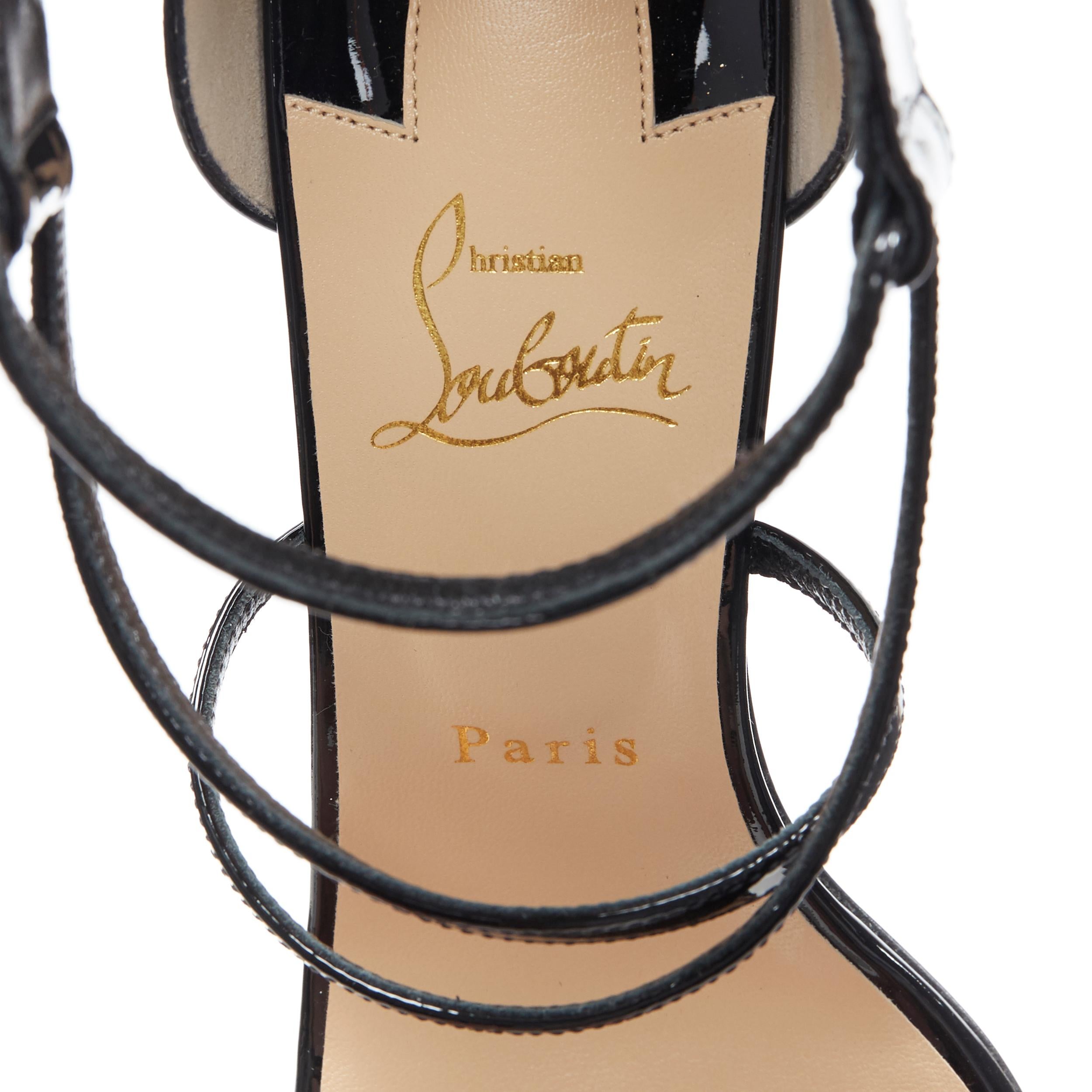 new CHRISTIAN LOUBOUTIN Choca 55 black patent strappy block heel sandal EU39.5 2