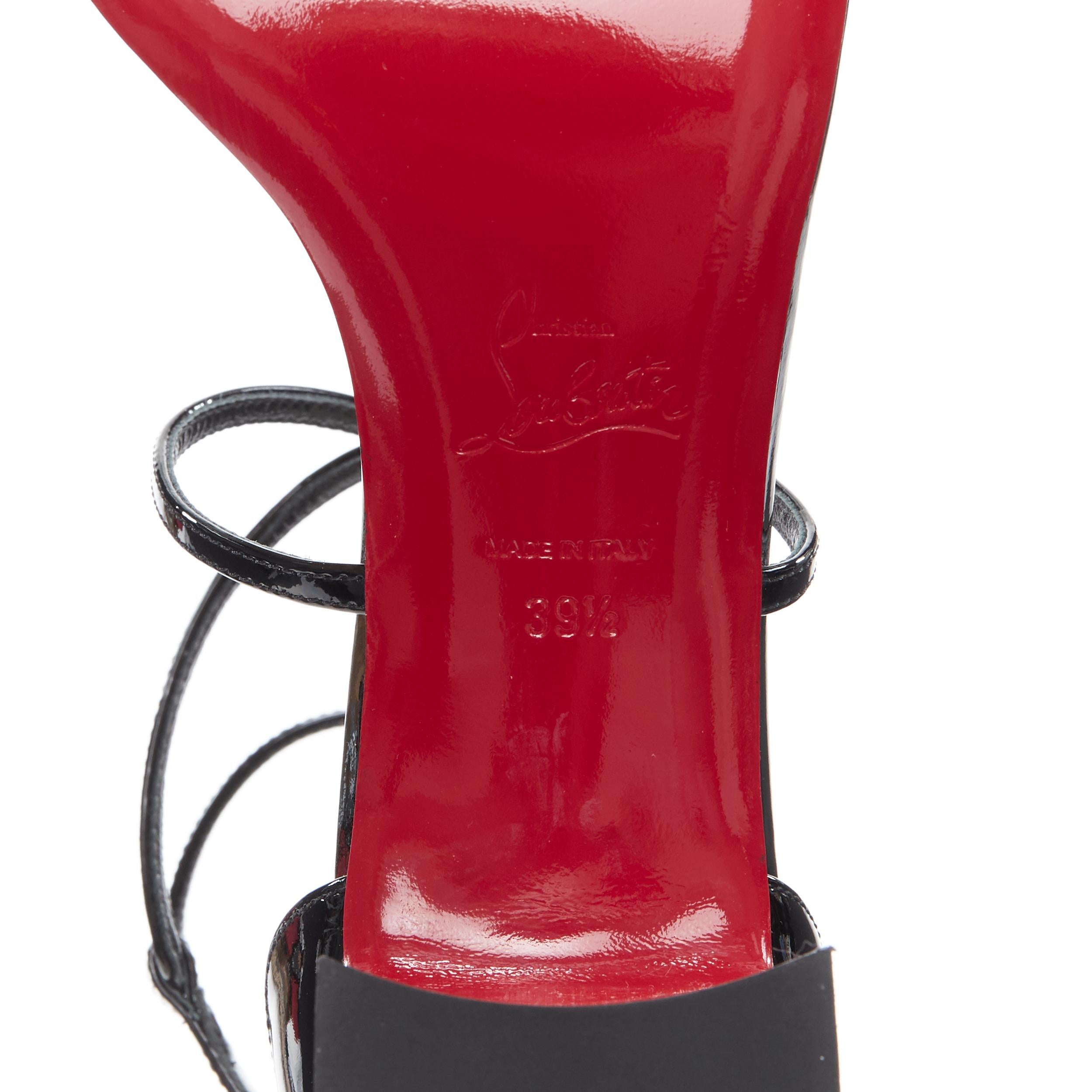 new CHRISTIAN LOUBOUTIN Choca 55 black patent strappy block heel sandal EU39.5 3