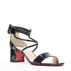 new CHRISTIAN LOUBOUTIN Choca 55 black patent strappy block heel sandal EU39.5