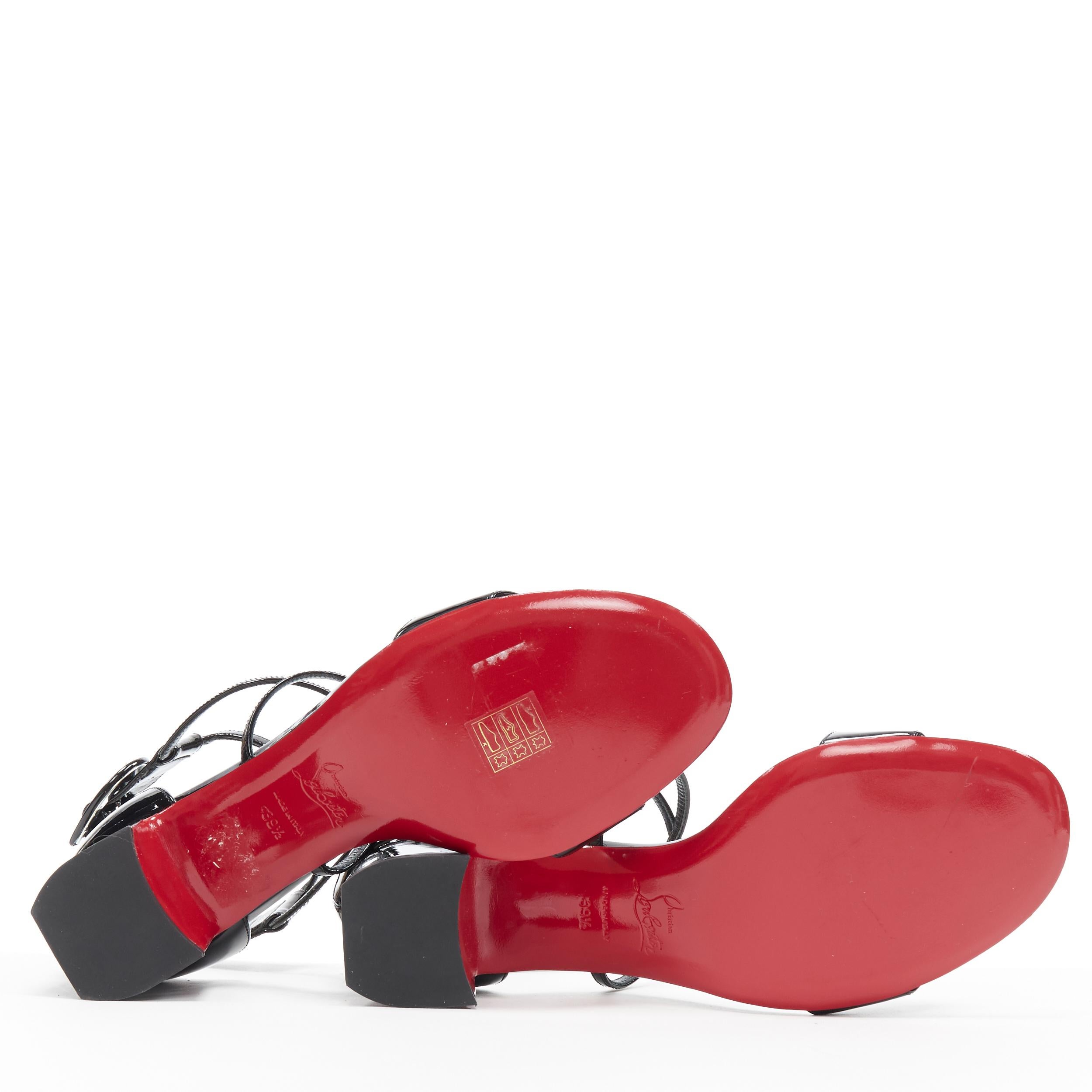 Black new CHRISTIAN LOUBOUTIN Choca 55 black patent strappy block heel sandal EU39.5