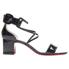 neu CHRISTIAN LOUBOUTIN Choca 55 schwarz Lack Riemchen Blockabsatz Sandale EU39.5