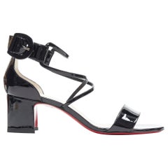 new CHRISTIAN LOUBOUTIN Choca 55 black patent strappy block heel sandal EU39.5