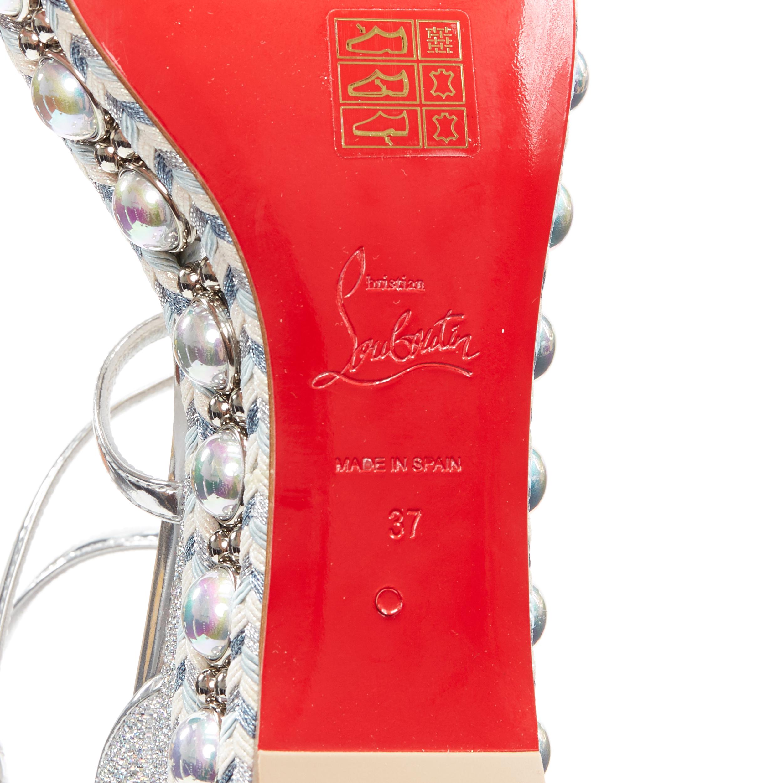 new CHRISTIAN LOUBOUTIN Chocazeppa 60 silver lurex studded platform sandals EU37 6