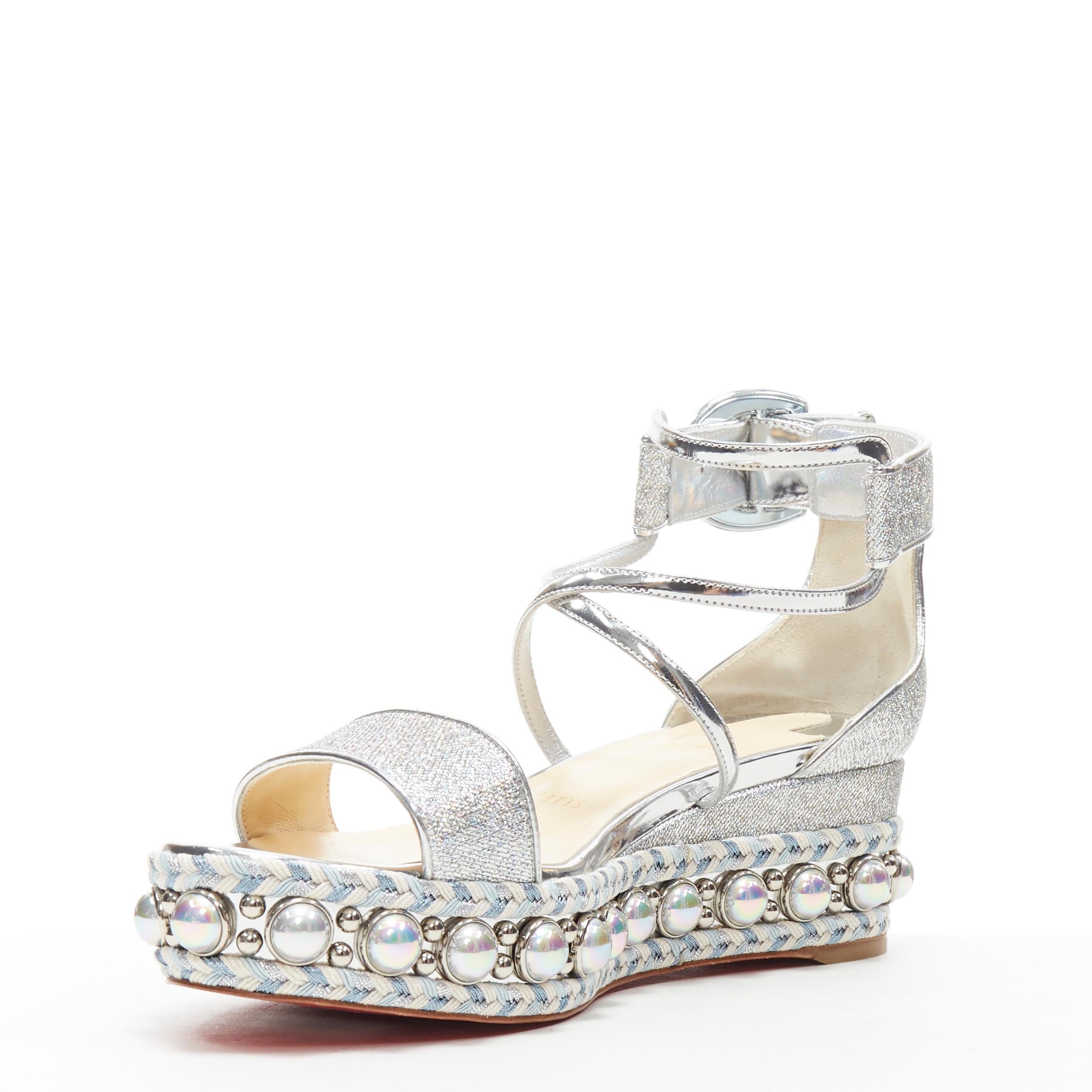 Silver new CHRISTIAN LOUBOUTIN Chocazeppa 60 silver lurex studded platform sandals EU37