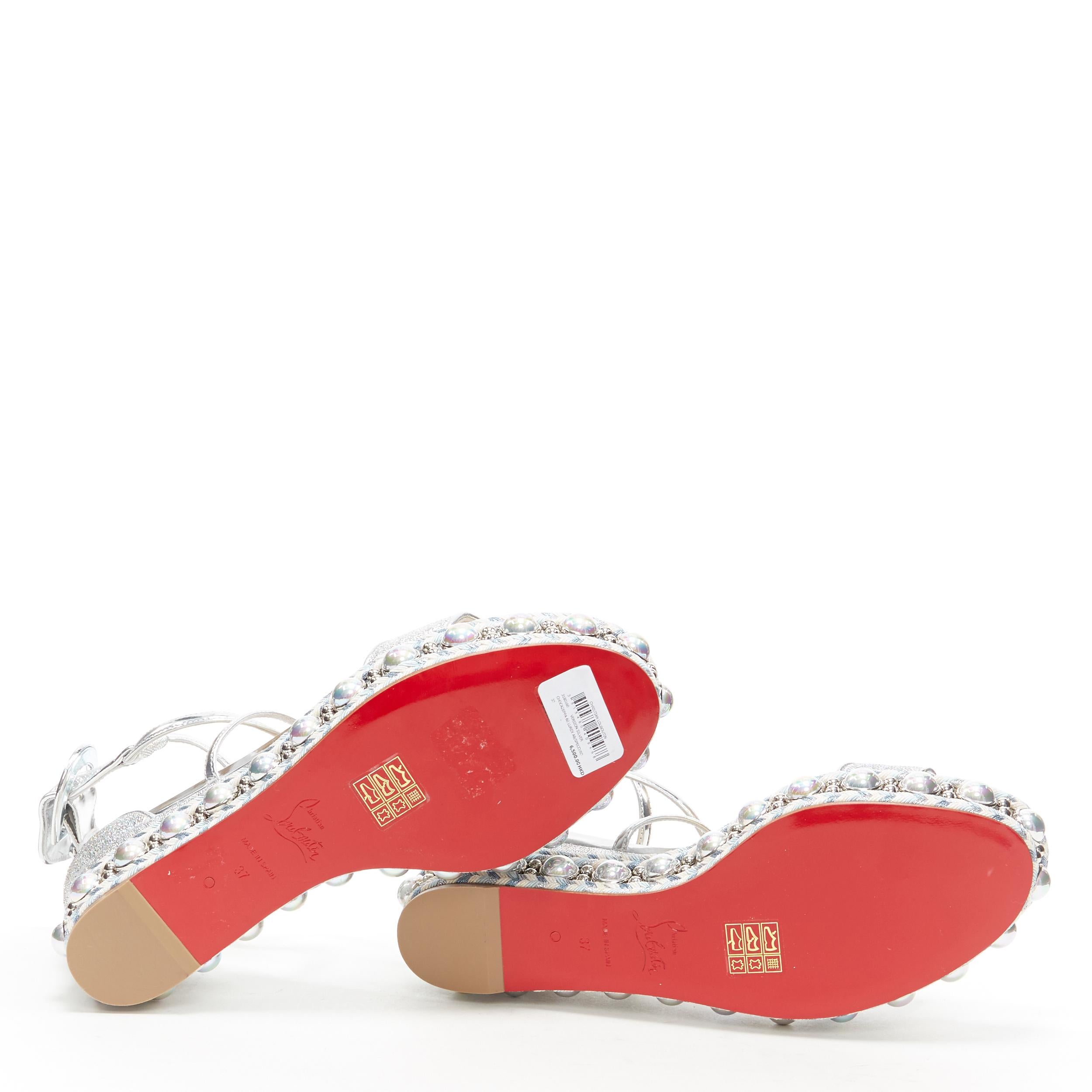 Women's new CHRISTIAN LOUBOUTIN Chocazeppa 60 silver lurex studded platform sandals EU37