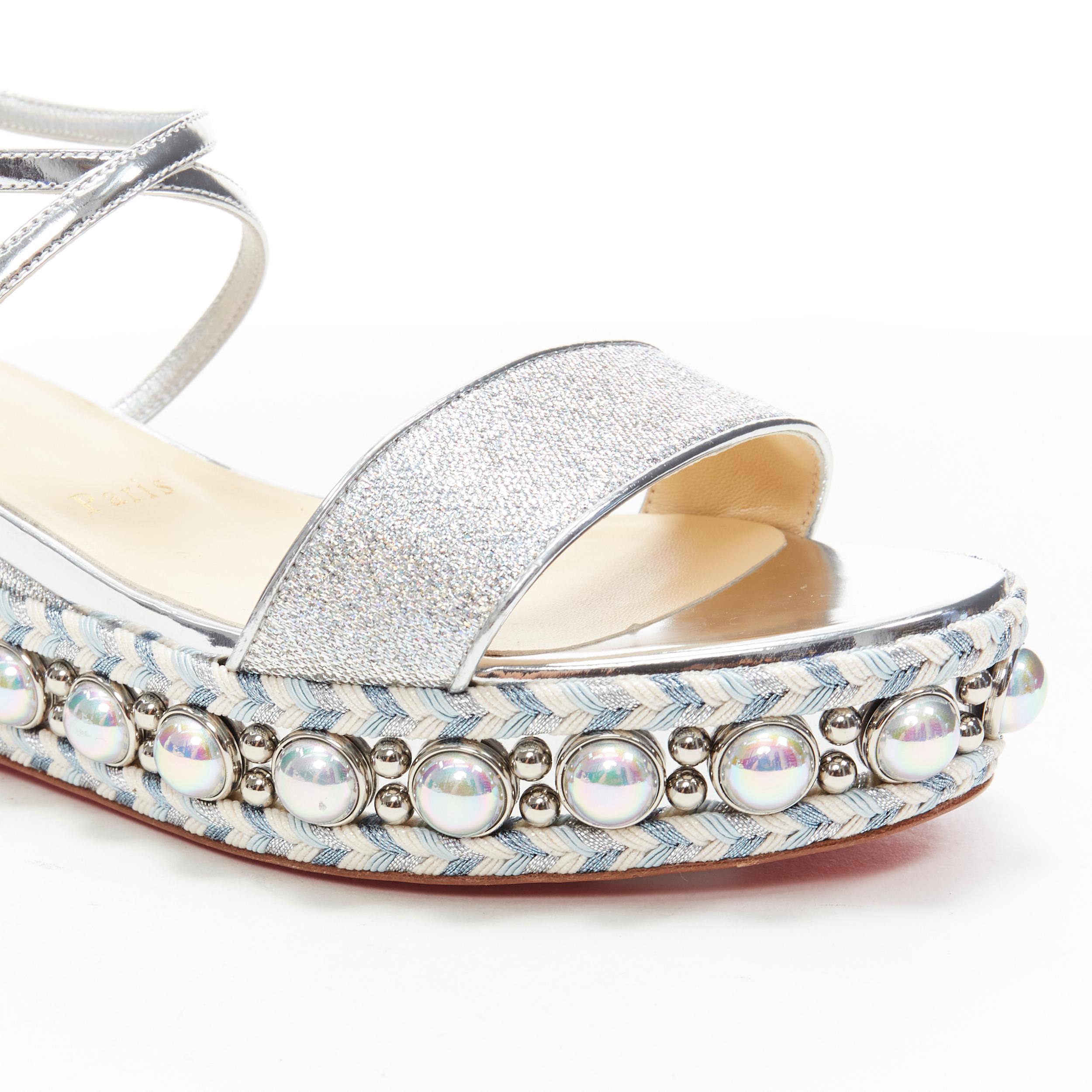 new CHRISTIAN LOUBOUTIN Chocazeppa 60 silver lurex studded platform sandals EU37 2