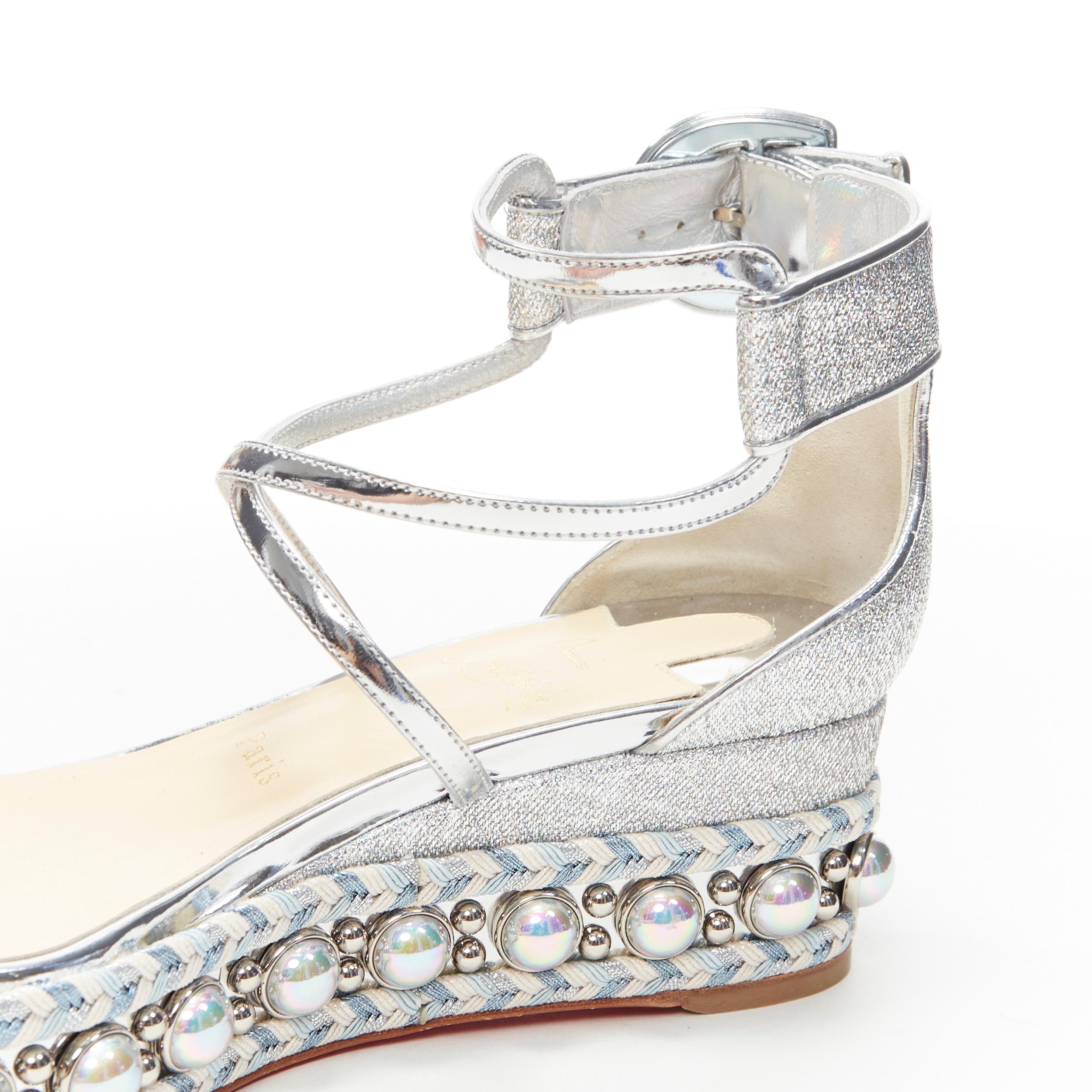 new CHRISTIAN LOUBOUTIN Chocazeppa 60 silver lurex studded platform sandals EU37 3