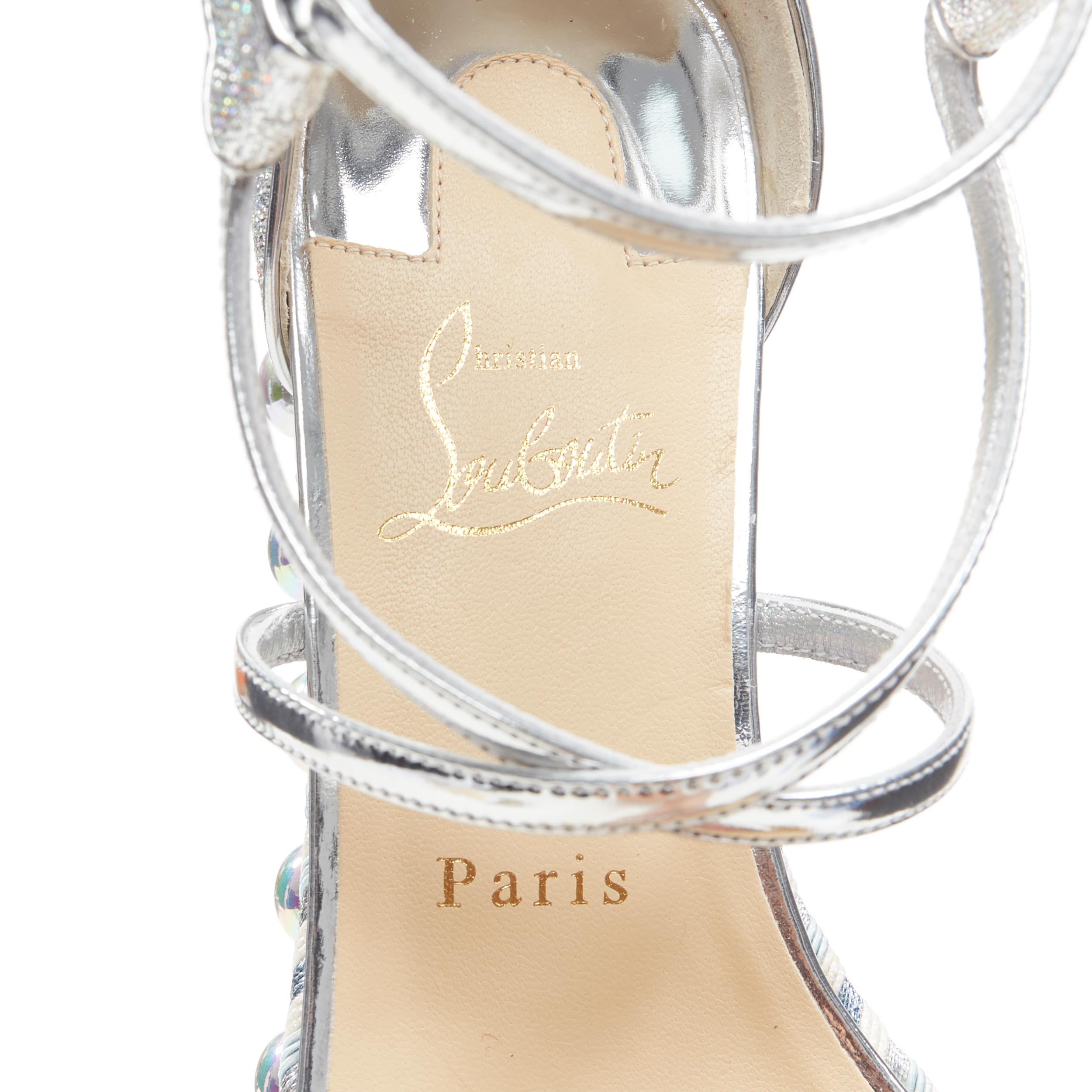nuovi sandali CHRISTIAN LOUBOUTIN Chocazeppa 60 argento con borchie in lurex EU38 6