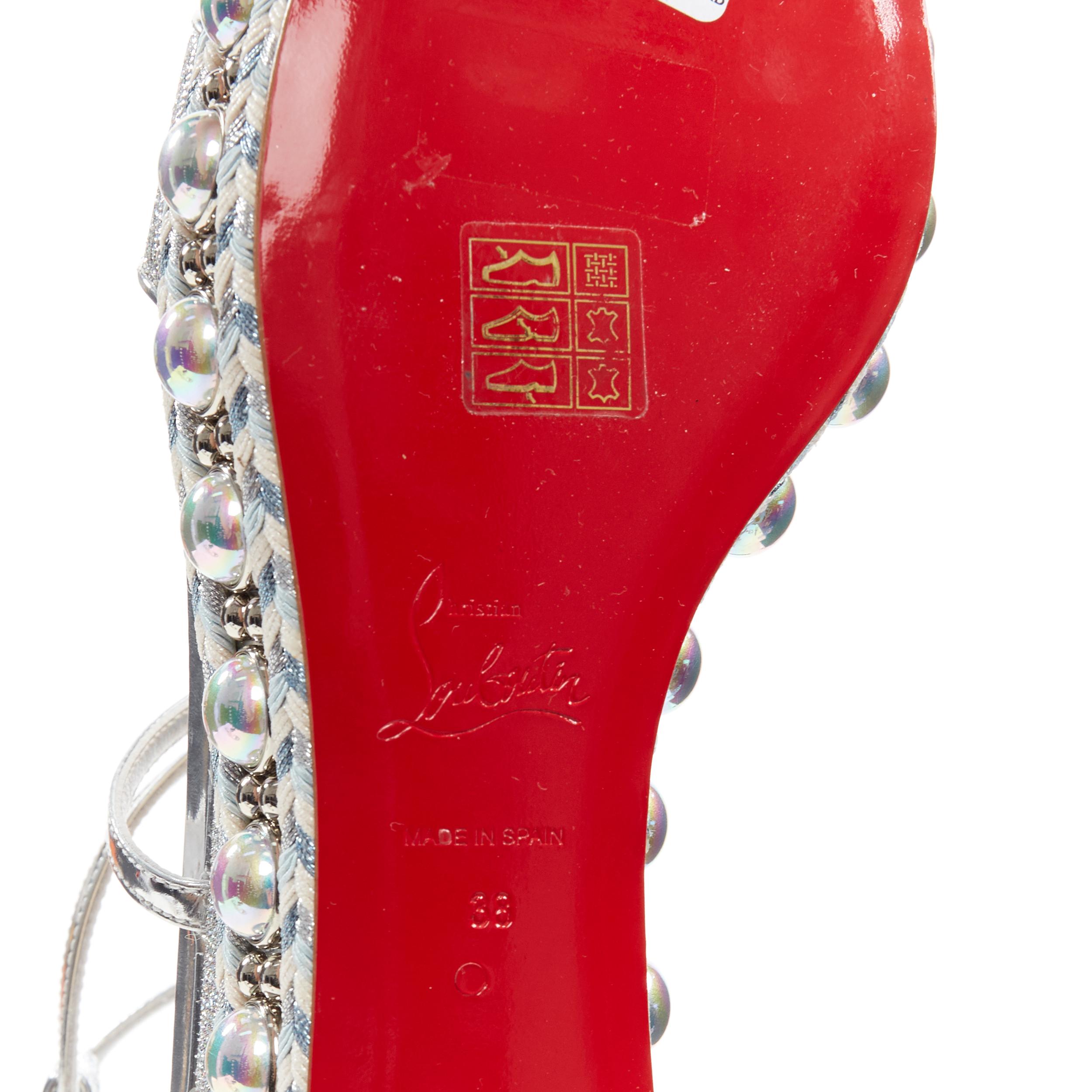 nuovi sandali CHRISTIAN LOUBOUTIN Chocazeppa 60 argento con borchie in lurex EU38 7