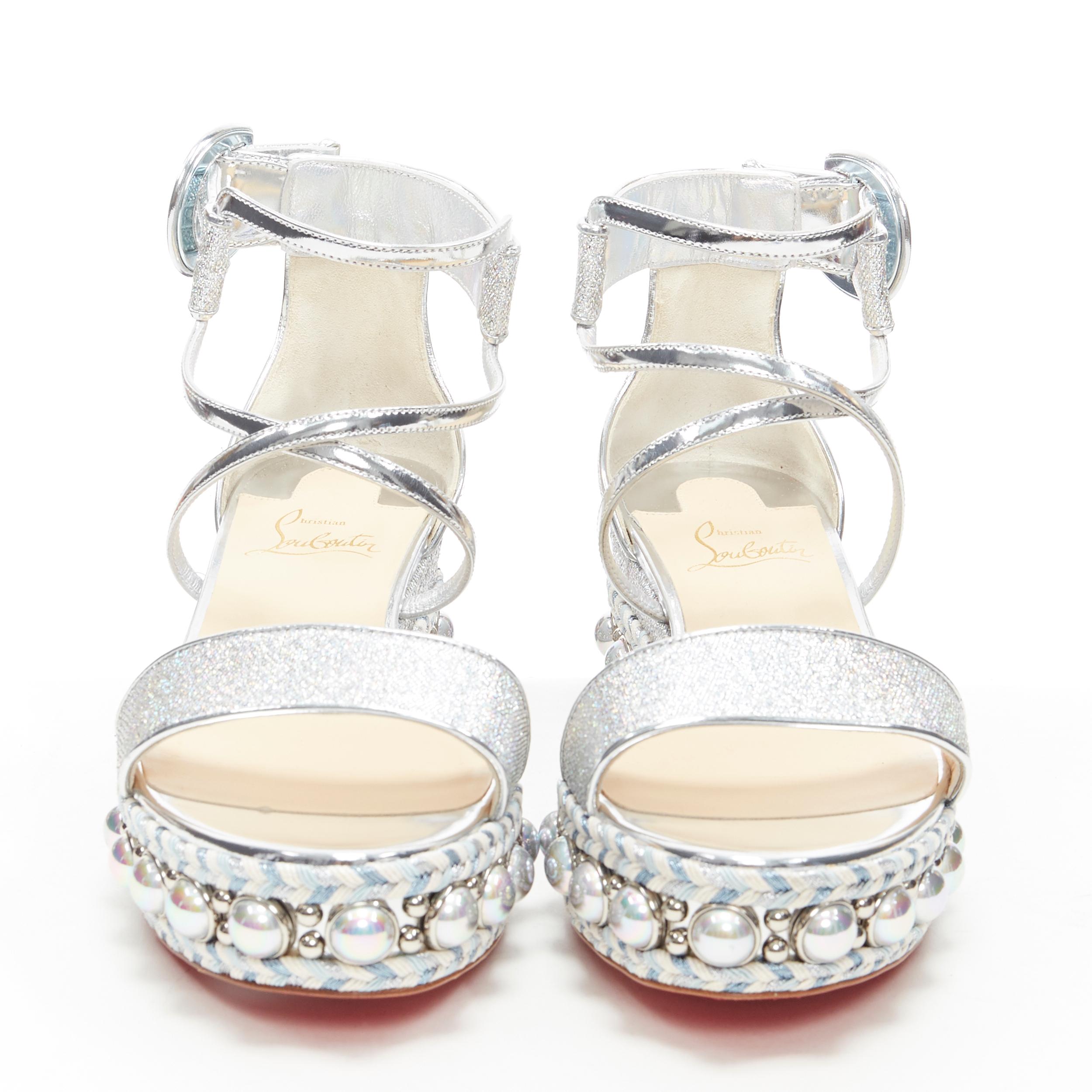 Argento nuovi sandali CHRISTIAN LOUBOUTIN Chocazeppa 60 argento con borchie in lurex EU38