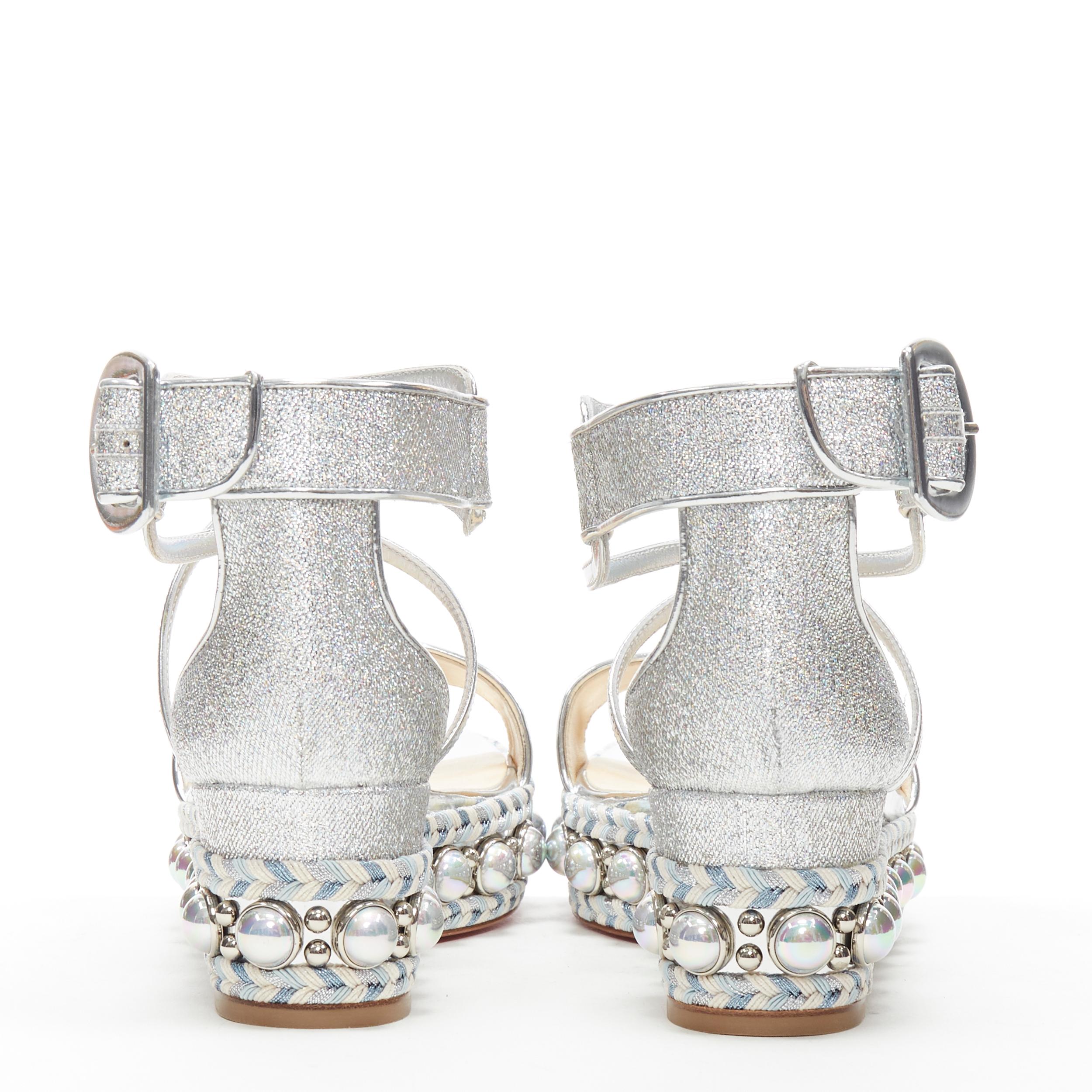 Donna nuovi sandali CHRISTIAN LOUBOUTIN Chocazeppa 60 argento con borchie in lurex EU38