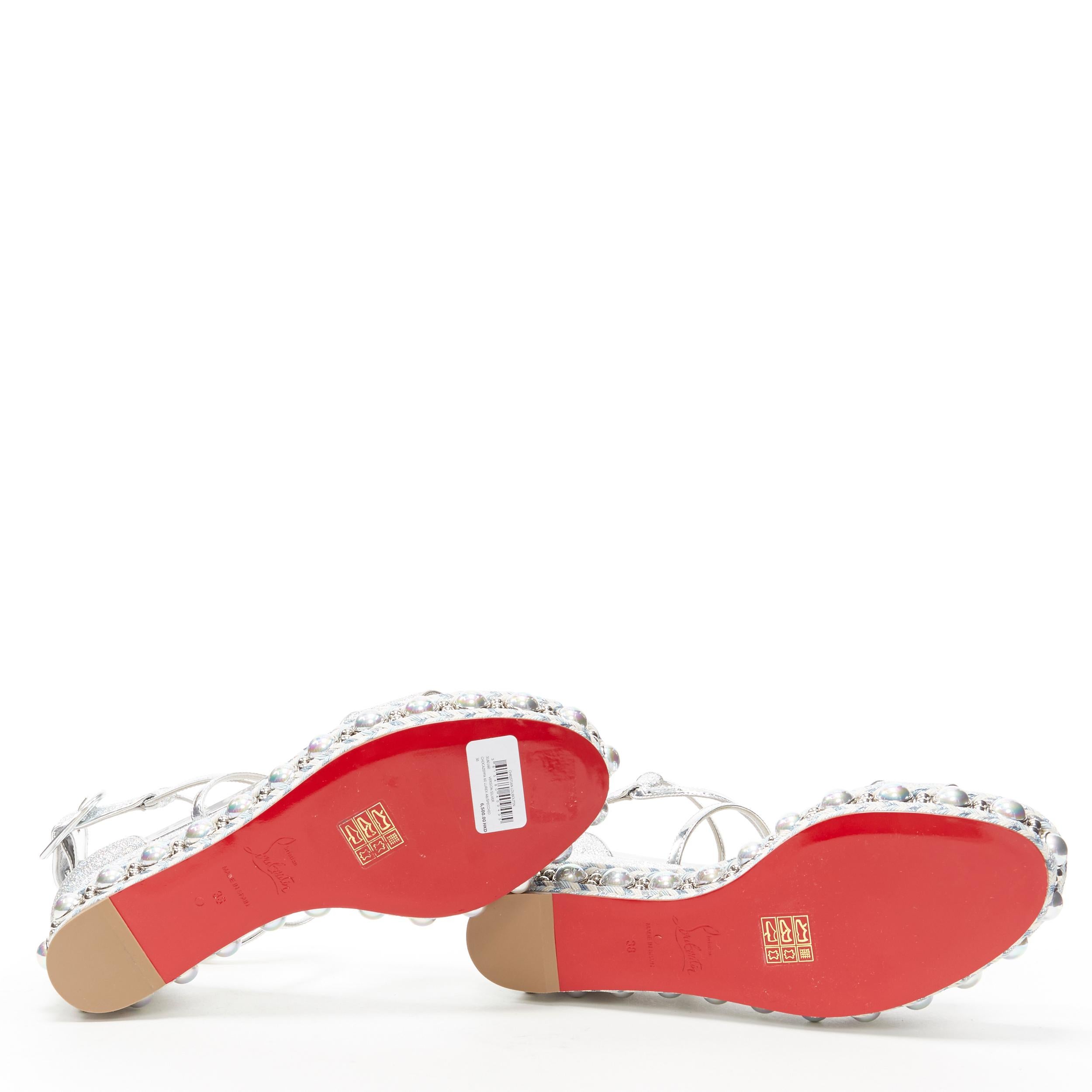 nuovi sandali CHRISTIAN LOUBOUTIN Chocazeppa 60 argento con borchie in lurex EU38 1